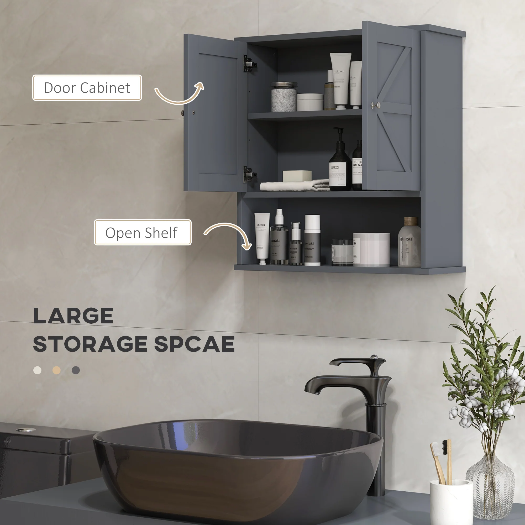 Farmhouse Bathroom Medicine Cabinet with Barn Doors and Adjustable Shelf, Gray - Image 6