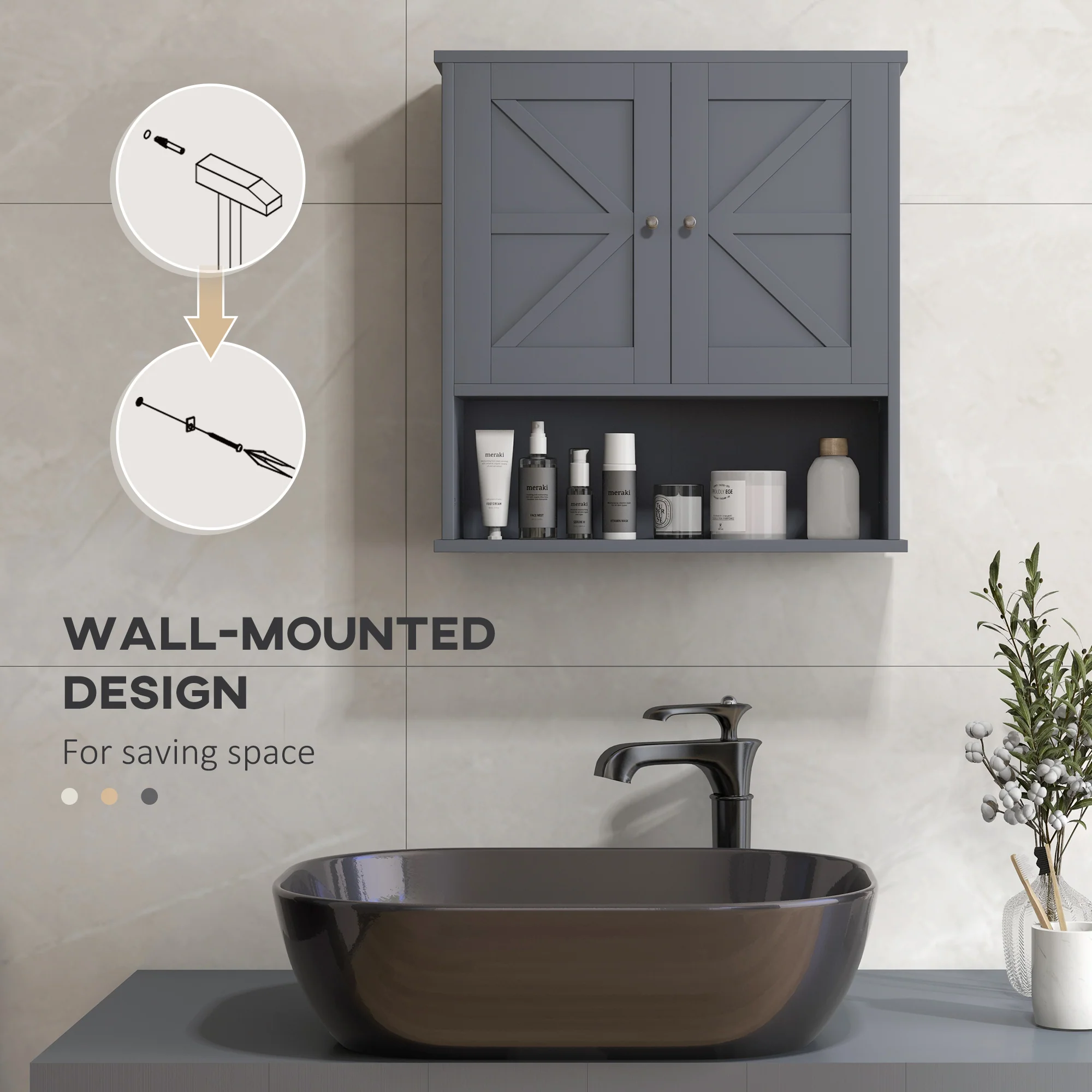 Farmhouse Bathroom Medicine Cabinet with Barn Doors and Adjustable Shelf, Gray - Image 7