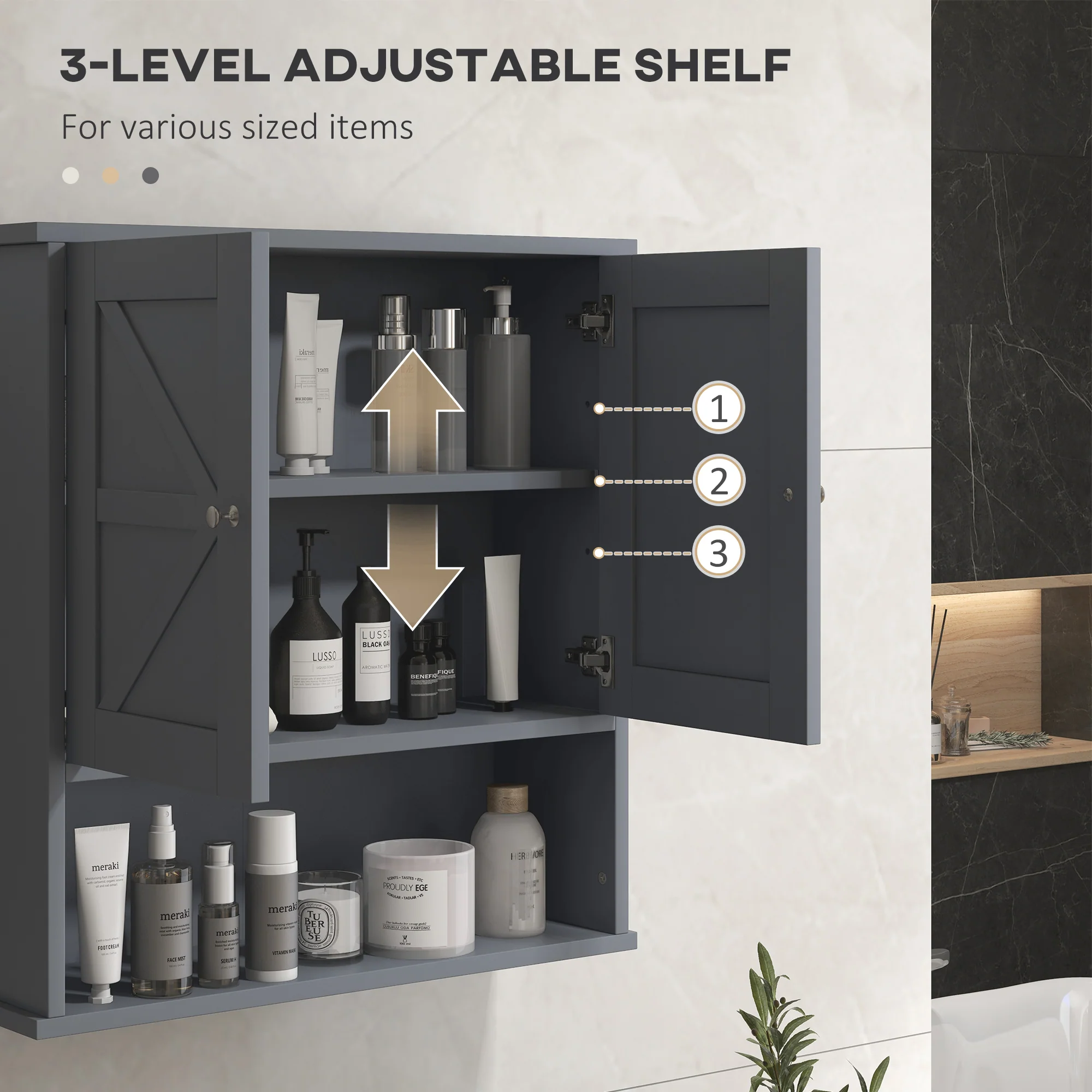 Farmhouse Bathroom Medicine Cabinet with Barn Doors and Adjustable Shelf, Gray - Image 8