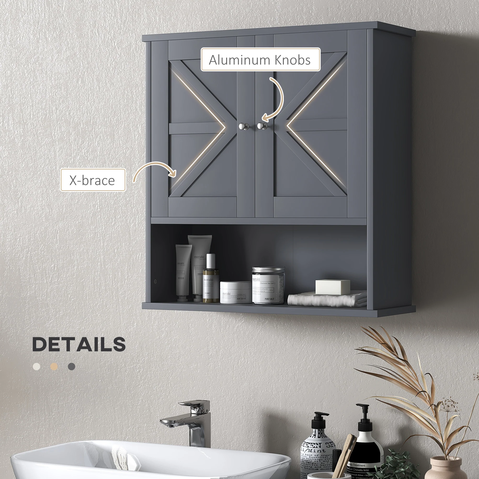 Farmhouse Bathroom Medicine Cabinet with Barn Doors and Adjustable Shelf, Gray - Image 9