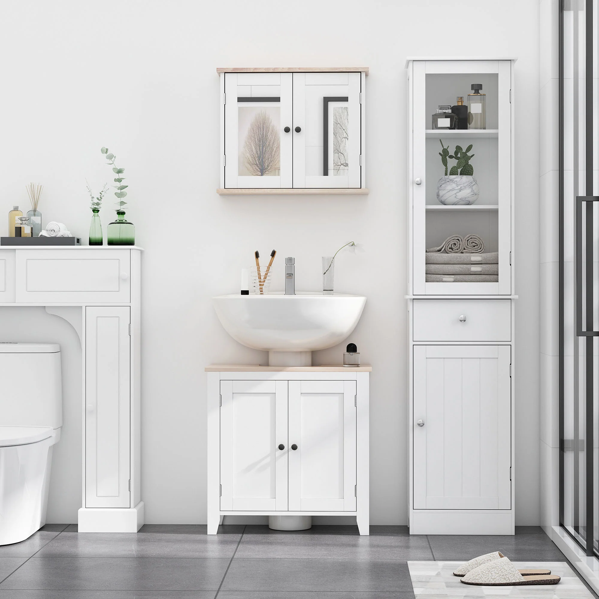 Tall Bathroom Cabinet, Narrow Storage Cabinet with Acrylic Door, Drawer & 3 Shelves, White - Image 10