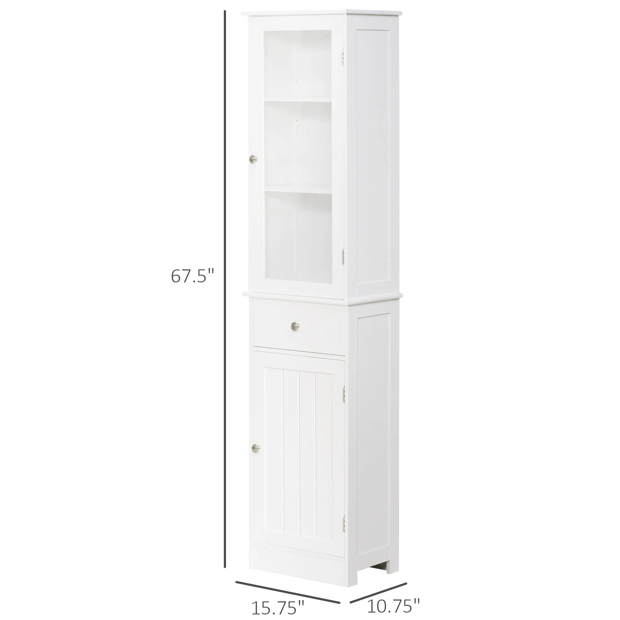 Tall Bathroom Cabinet, Narrow Storage Cabinet with Acrylic Door, Drawer & 3 Shelves, White - Image 3