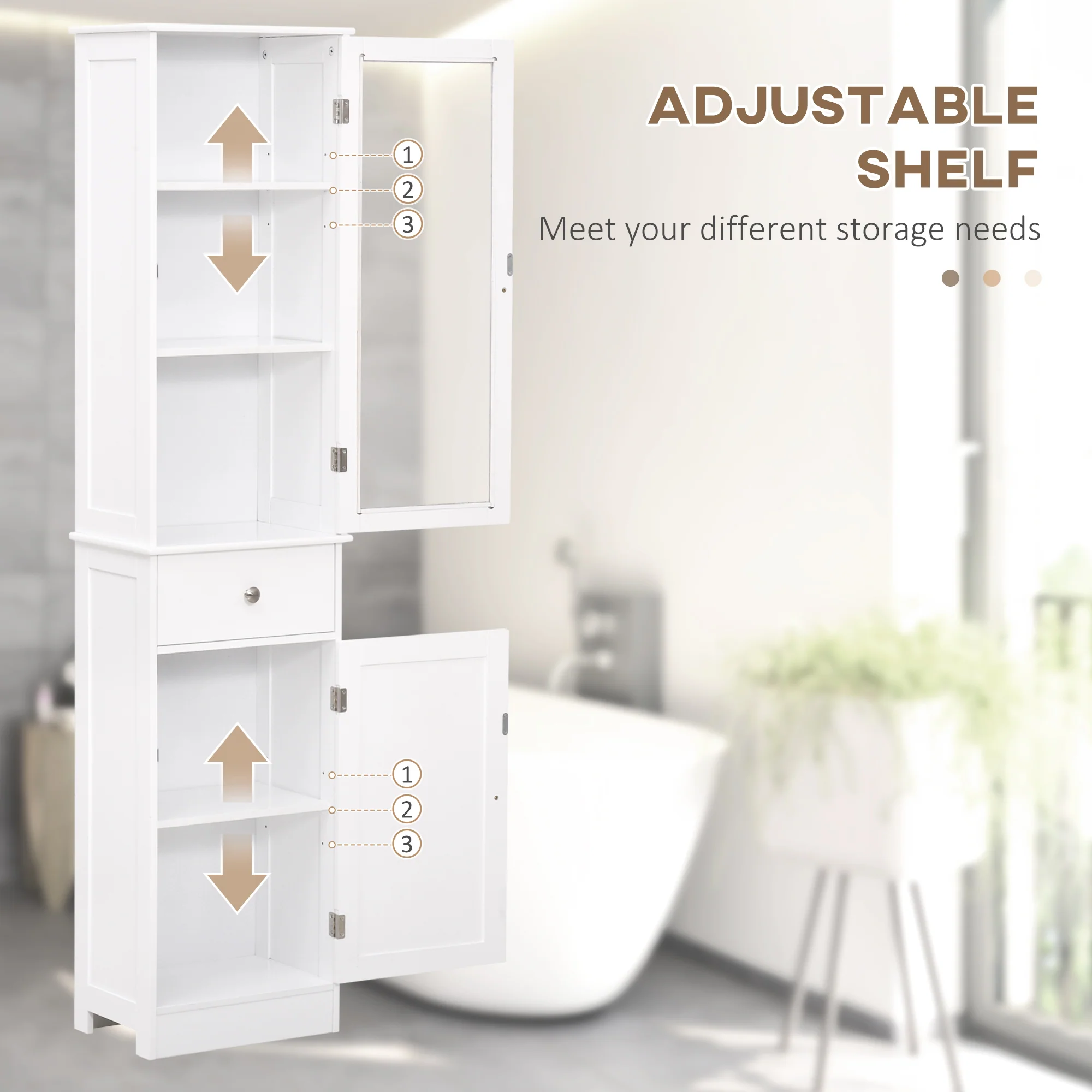 Tall Bathroom Cabinet, Narrow Storage Cabinet with Acrylic Door, Drawer & 3 Shelves, White - Image 6