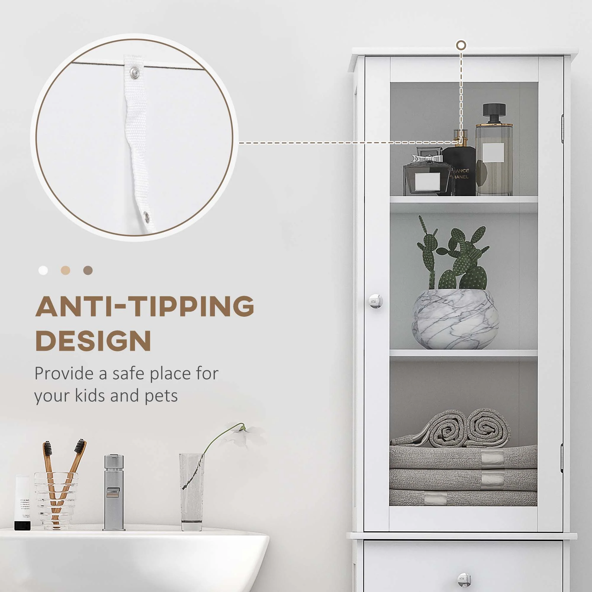 Tall Bathroom Cabinet, Narrow Storage Cabinet with Acrylic Door, Drawer & 3 Shelves, White - Image 7
