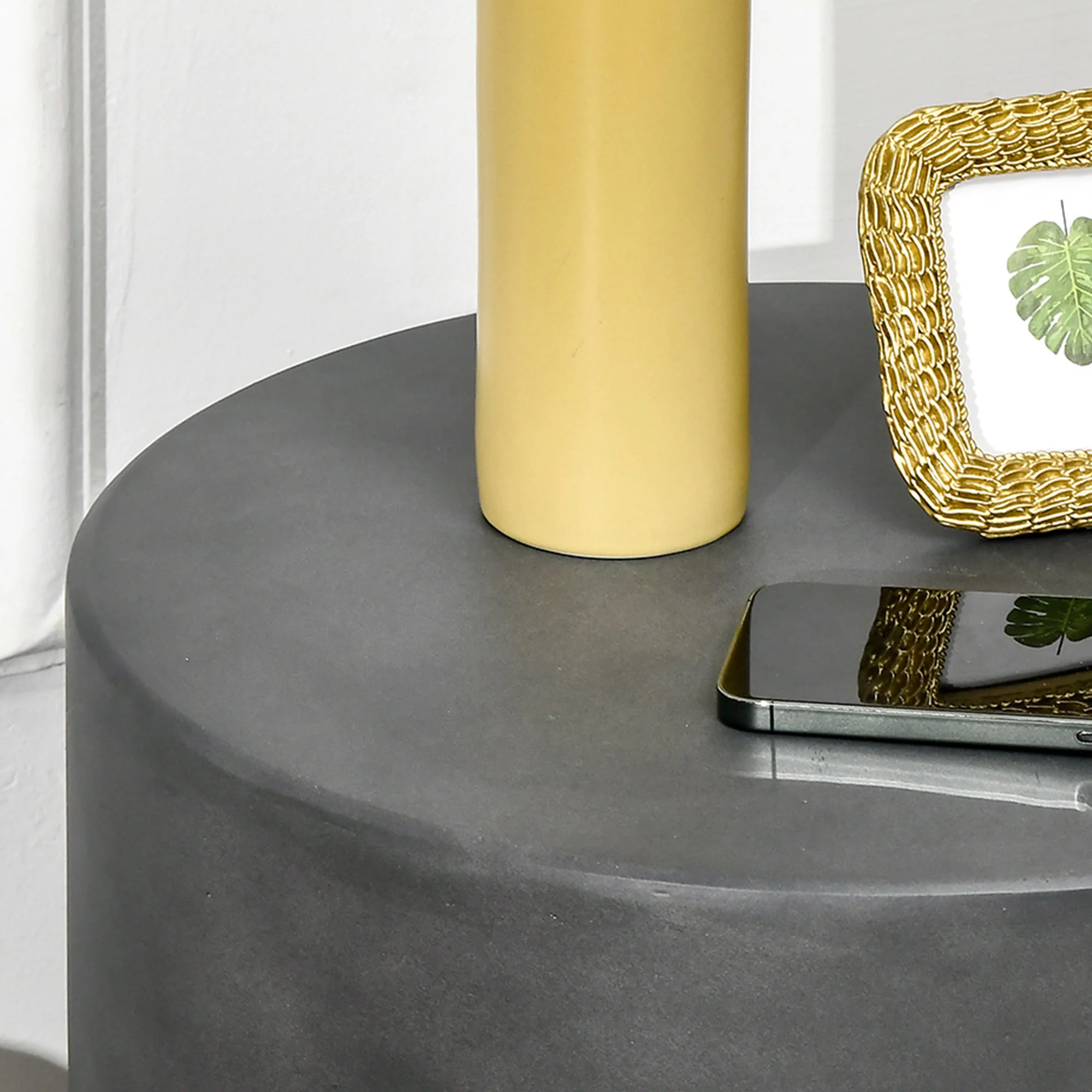 Lightweight Accent Table with Concrete Finish Round Side Table - Image 10