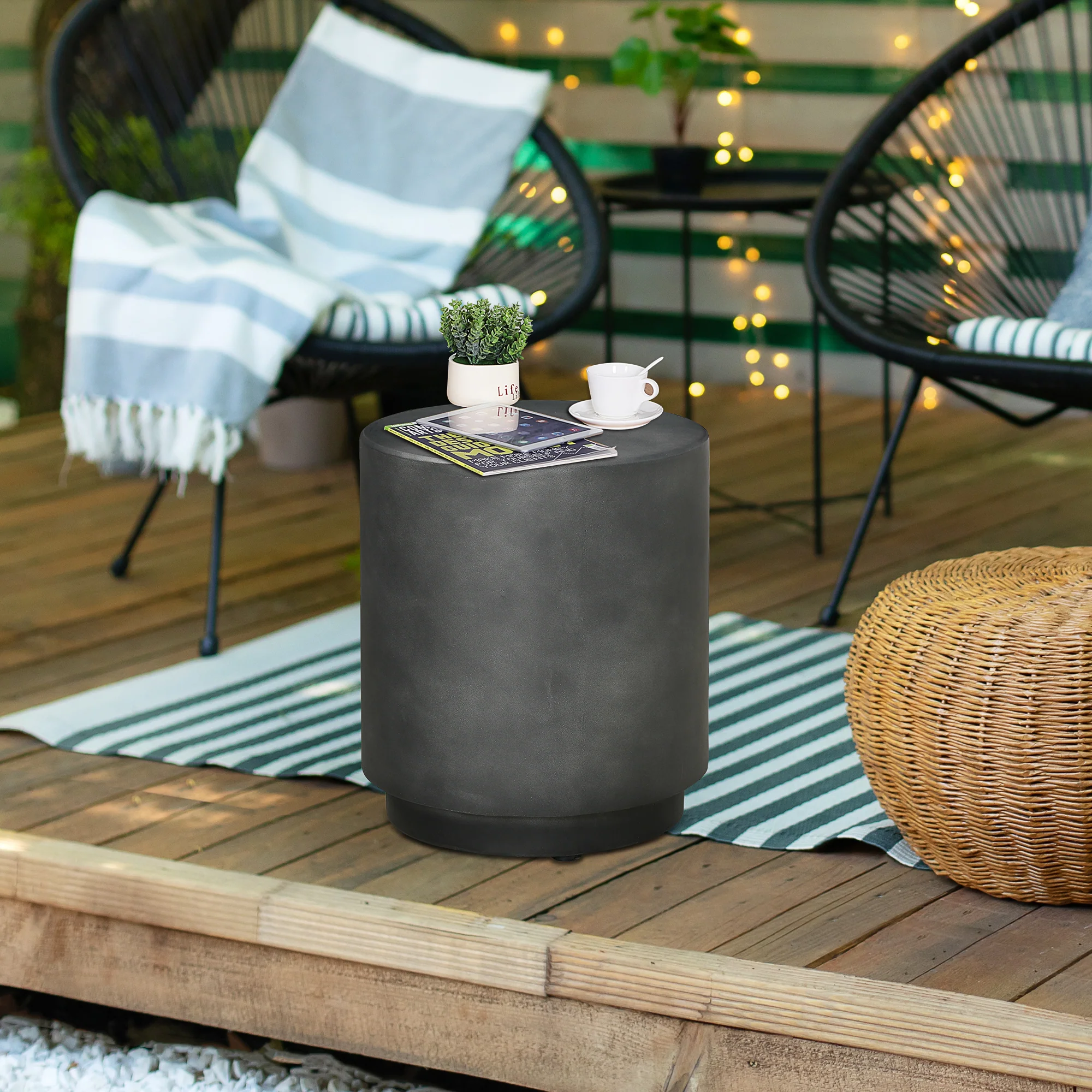 Lightweight Accent Table with Concrete Finish Round Side Table - Image 3