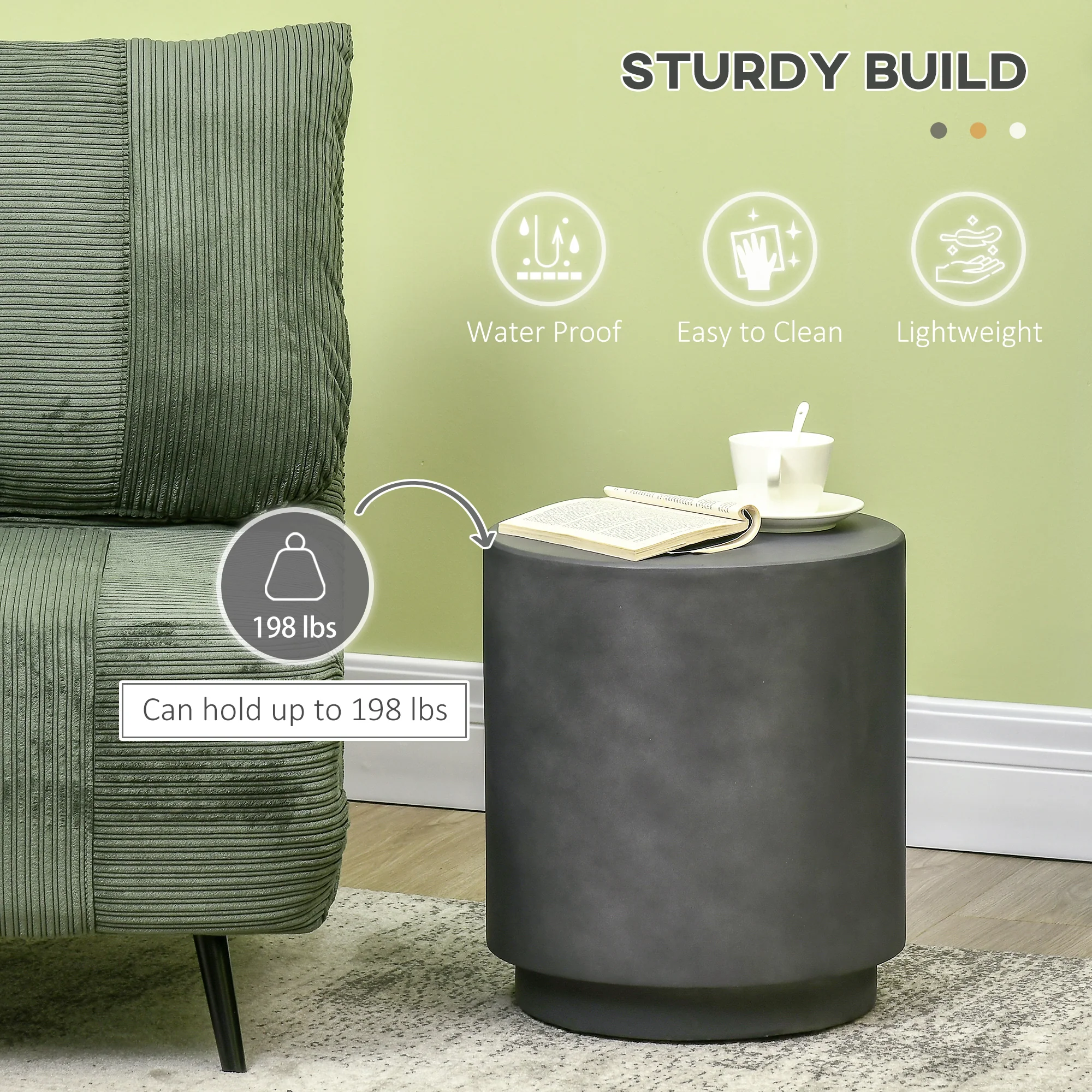 Lightweight Accent Table with Concrete Finish Round Side Table - Image 7