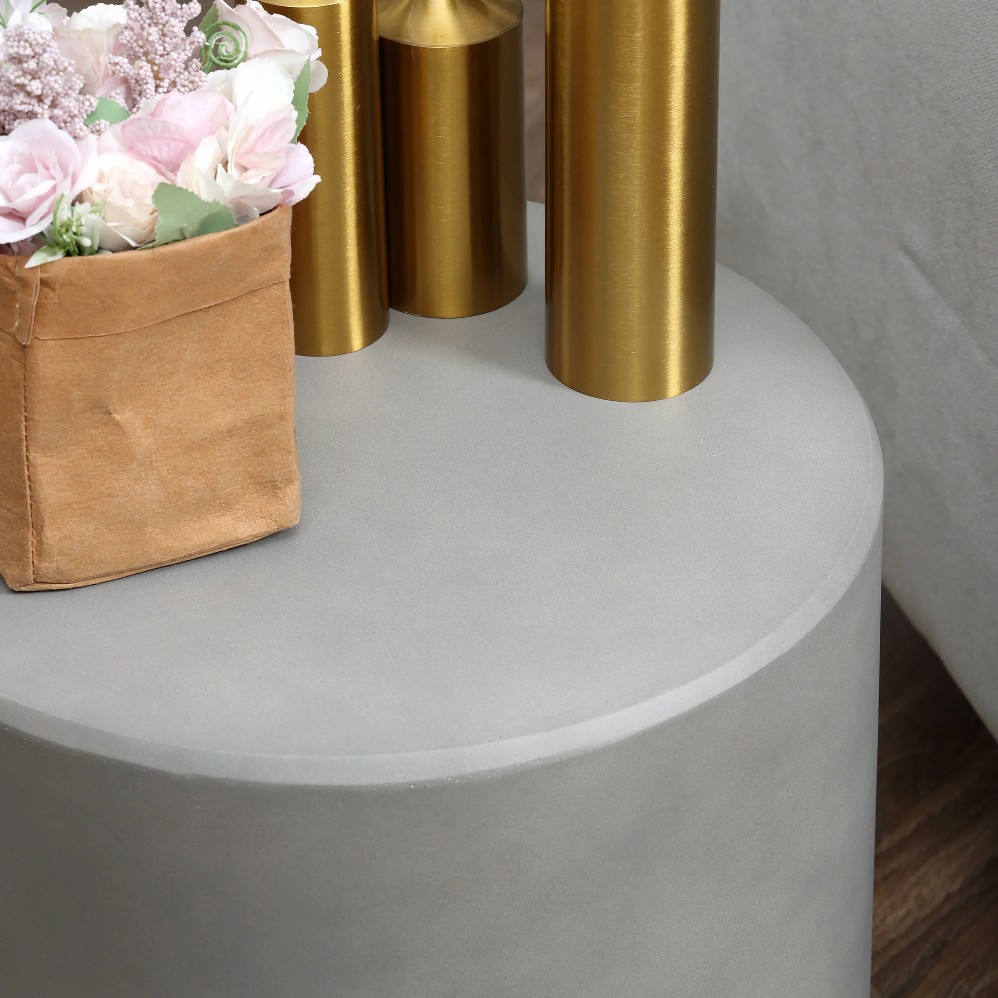 Lightweight Accent Table with Concrete Finish Round Side Table - Image 10