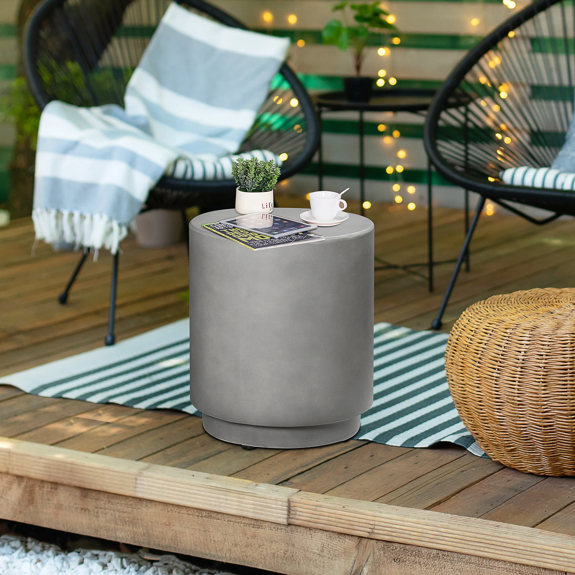 Lightweight Accent Table with Concrete Finish Round Side Table - Image 3