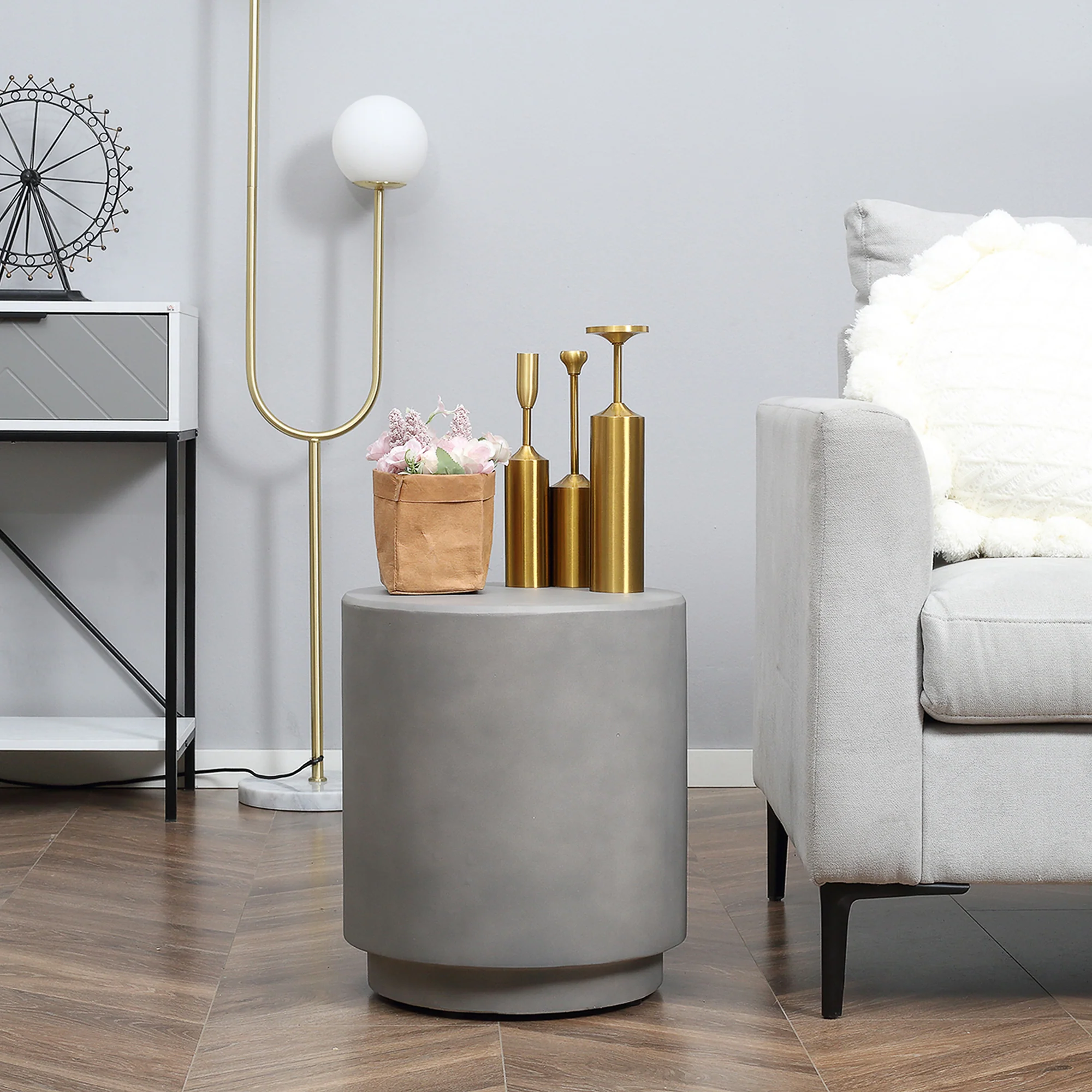 Lightweight Accent Table with Concrete Finish Round Side Table - Image 4
