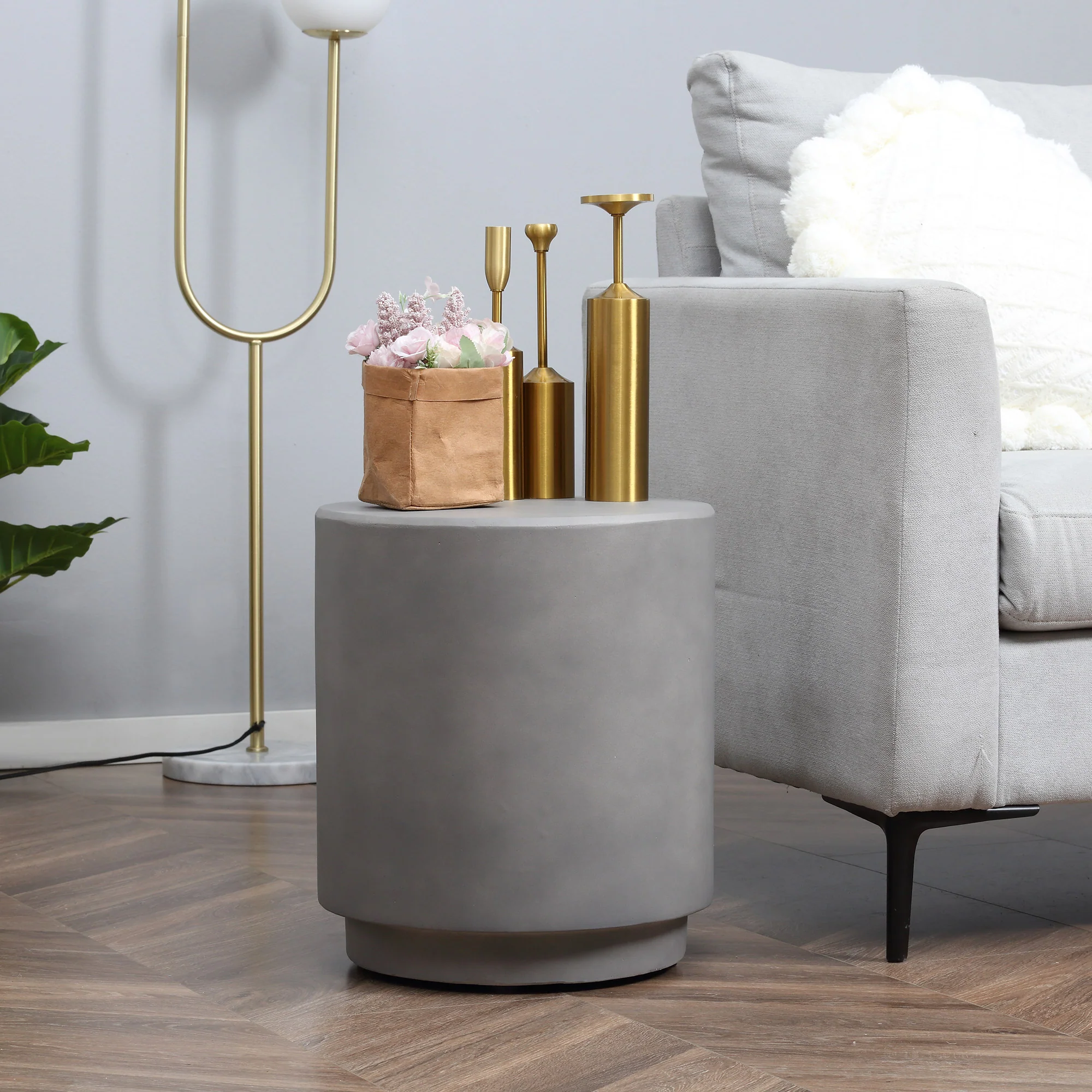 Lightweight Accent Table with Concrete Finish Round Side Table - Image 6