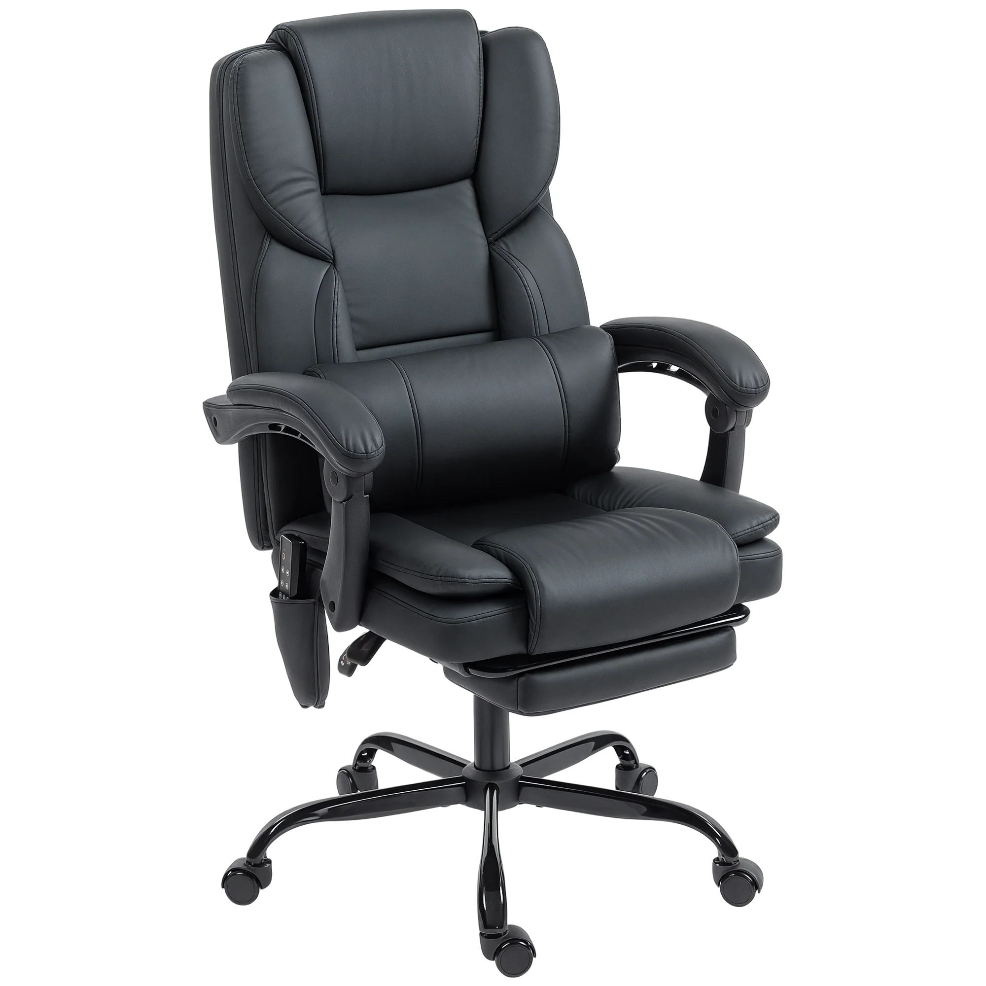 Black Massage Office Chair with Footrest, Lumbar Support and 6 Vibration Points - Image 12
