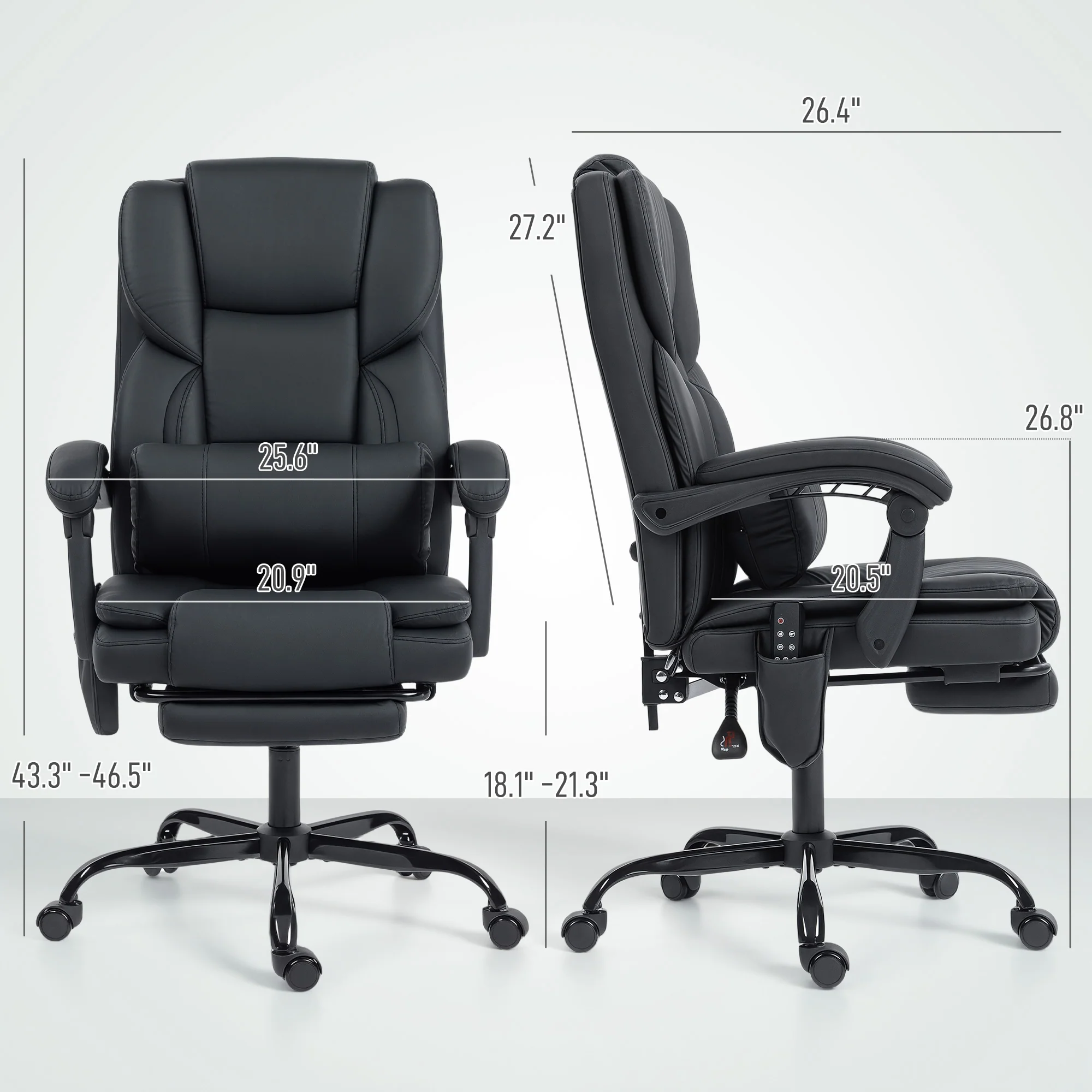 Black Massage Office Chair with Footrest, Lumbar Support and 6 Vibration Points - Image 5