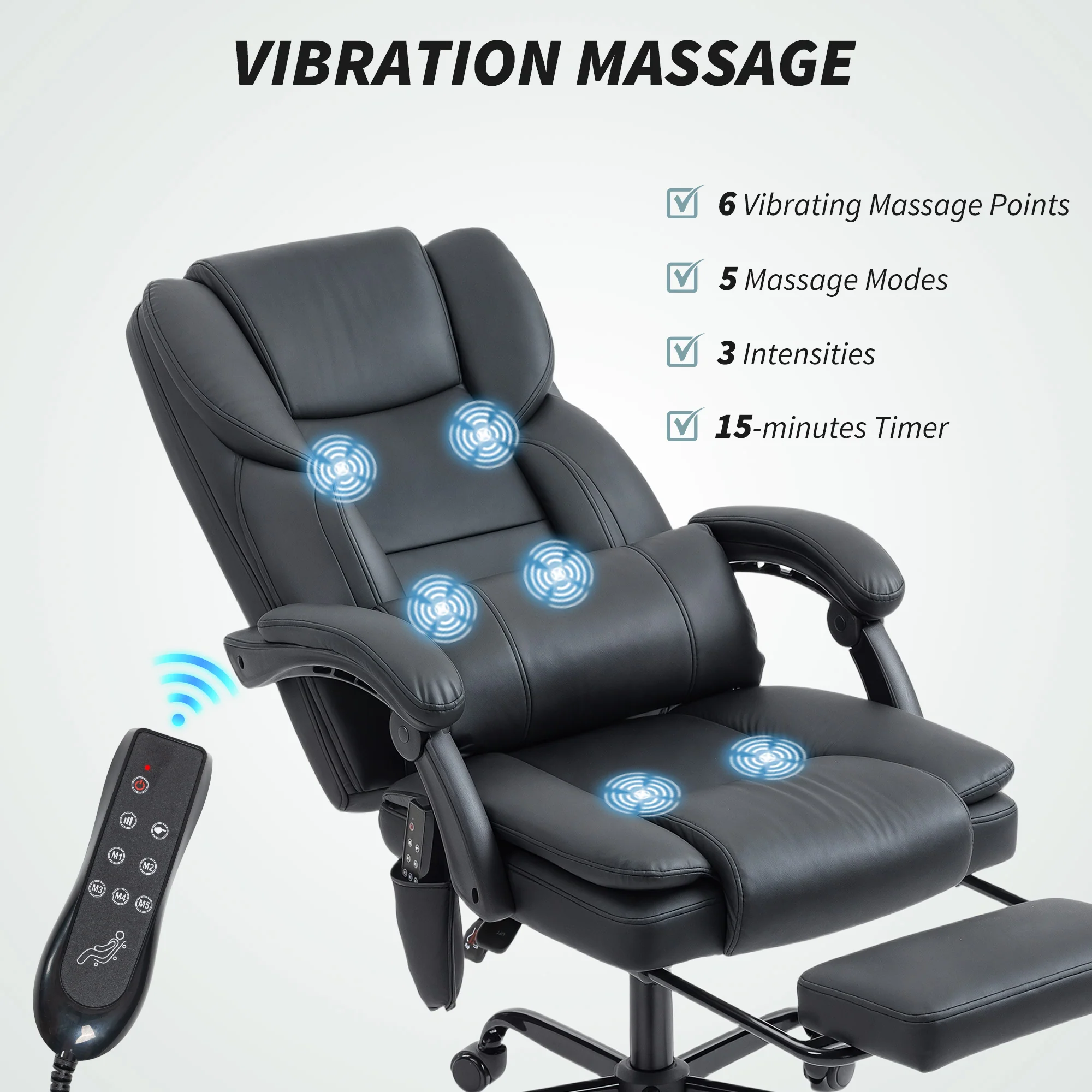 Black Massage Office Chair with Footrest, Lumbar Support and 6 Vibration Points - Image 6