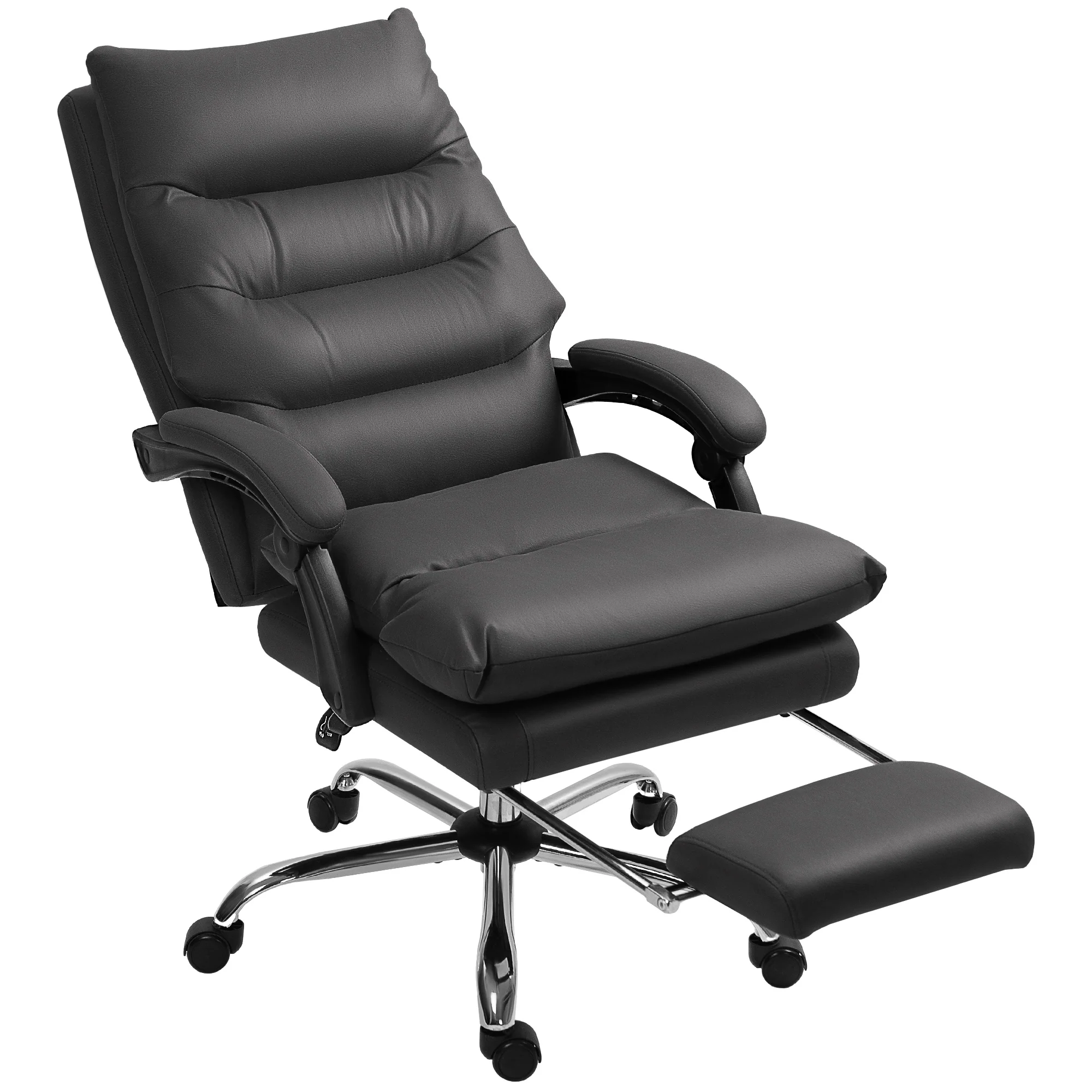 Heated Massage Office Chair with Footrest, Swivel Wheels & Double-tier Padding, Black - Image 12