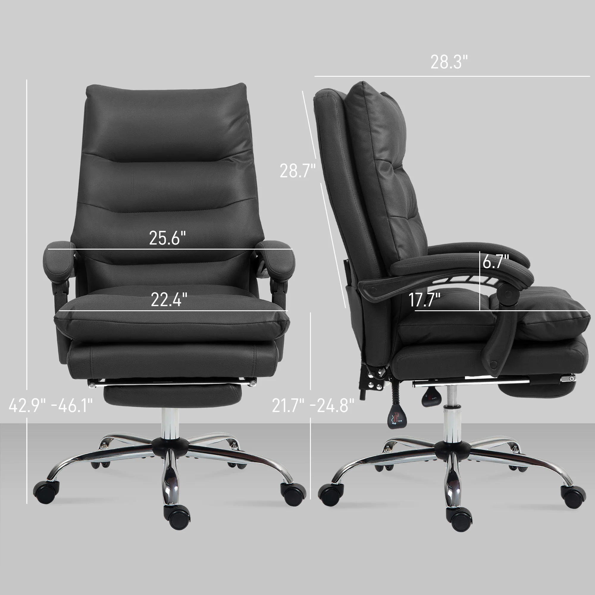 Heated Massage Office Chair with Footrest, Swivel Wheels & Double-tier Padding, Black - Image 5