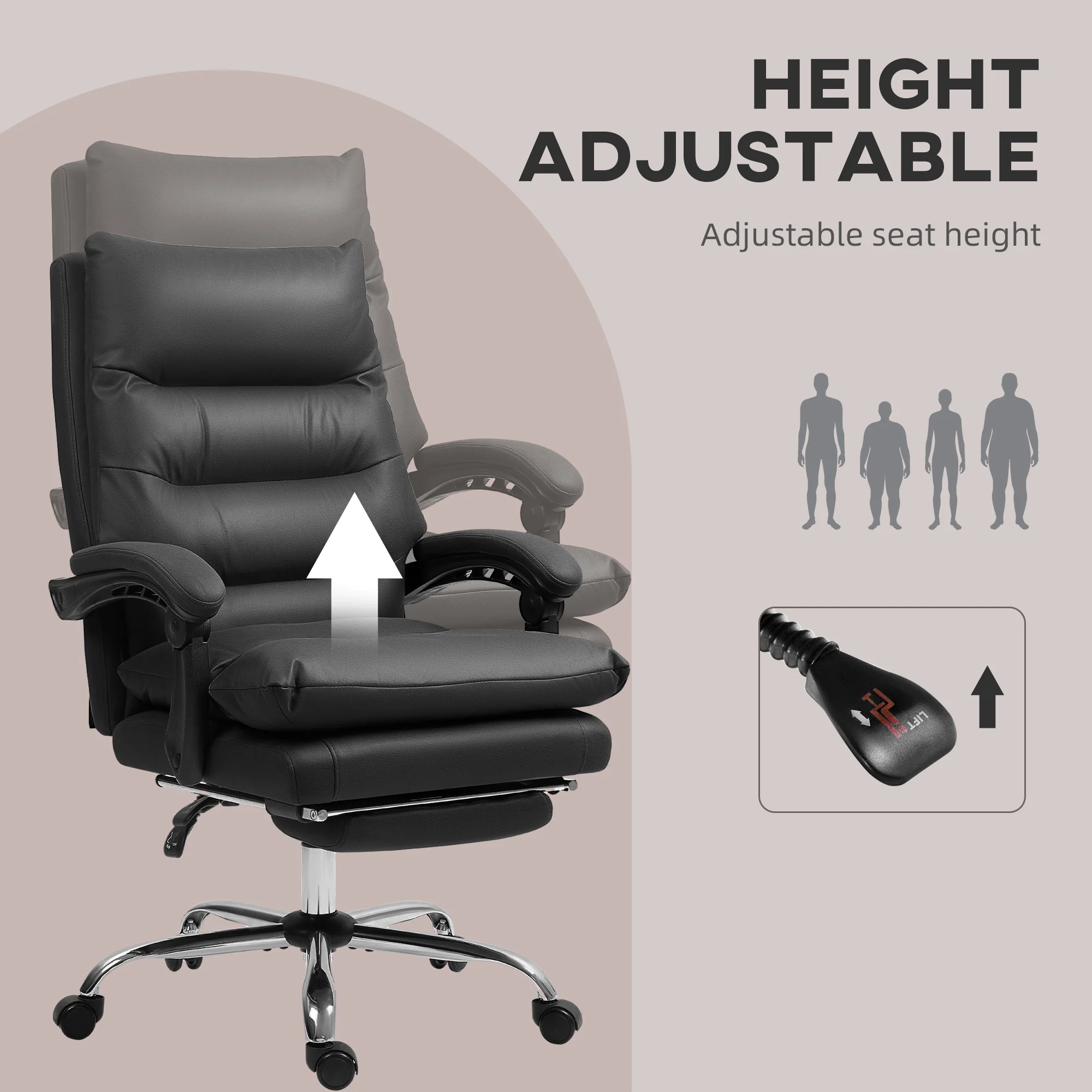 Heated Massage Office Chair with Footrest, Swivel Wheels & Double-tier Padding, Black - Image 7