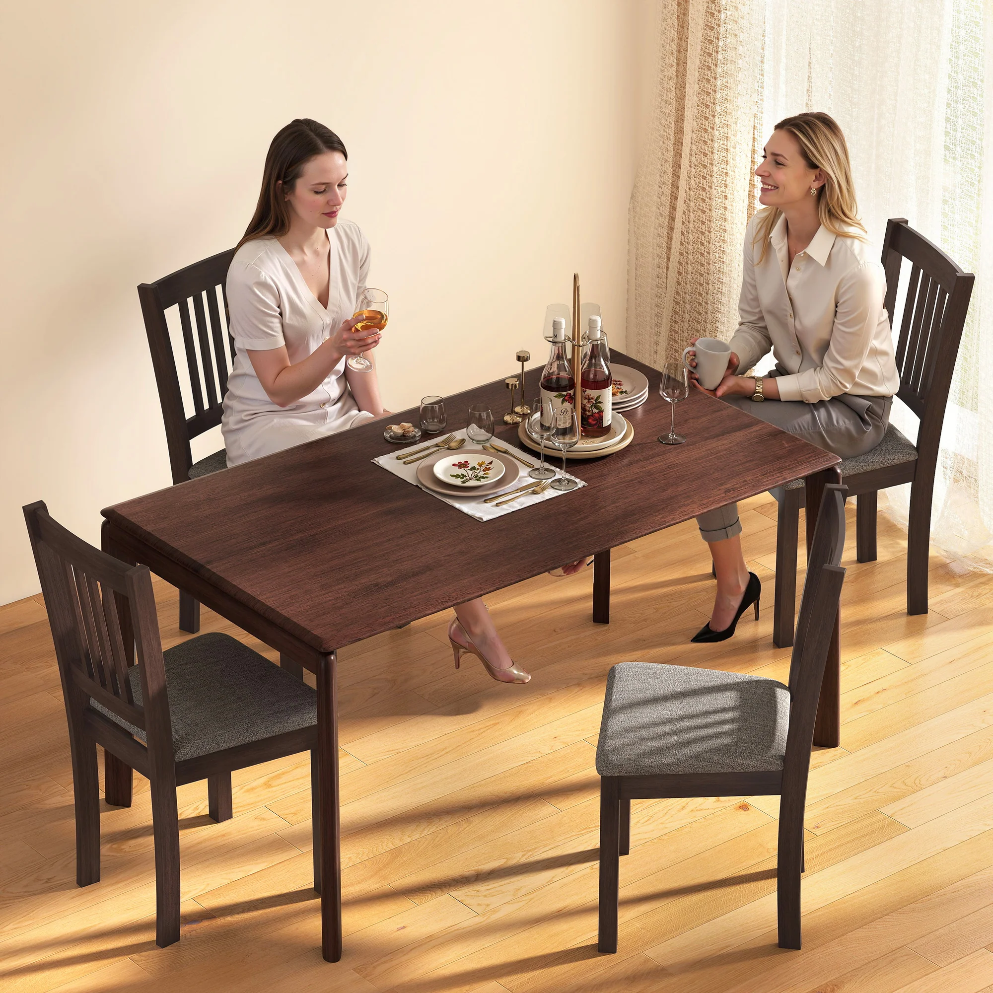 Set of 2 Modern Upholstered Dining Chairs with Linen Fabric and Rubberwood Legs in Gray - Image 10