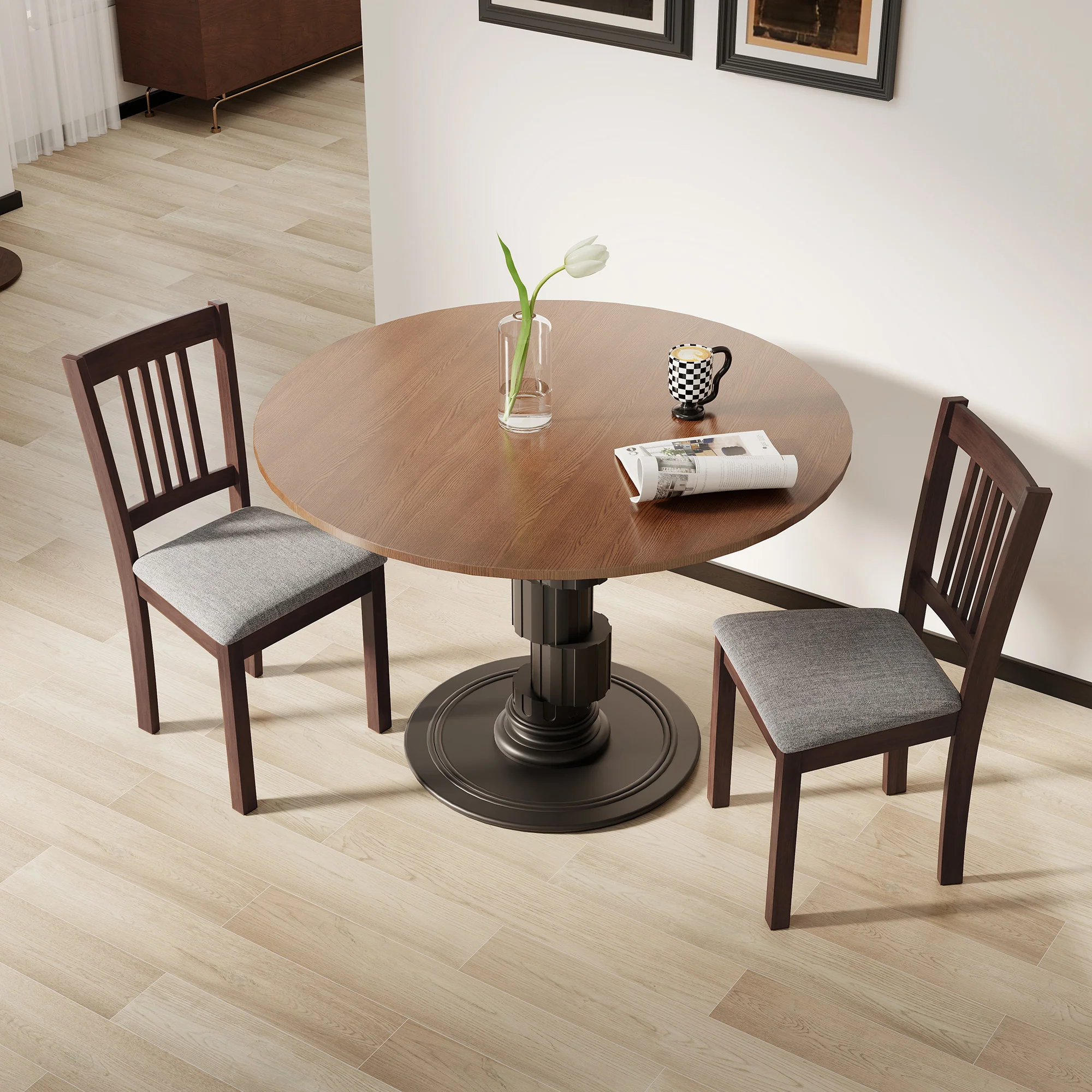 Set of 2 Modern Upholstered Dining Chairs with Linen Fabric and Rubberwood Legs in Gray - Image 11