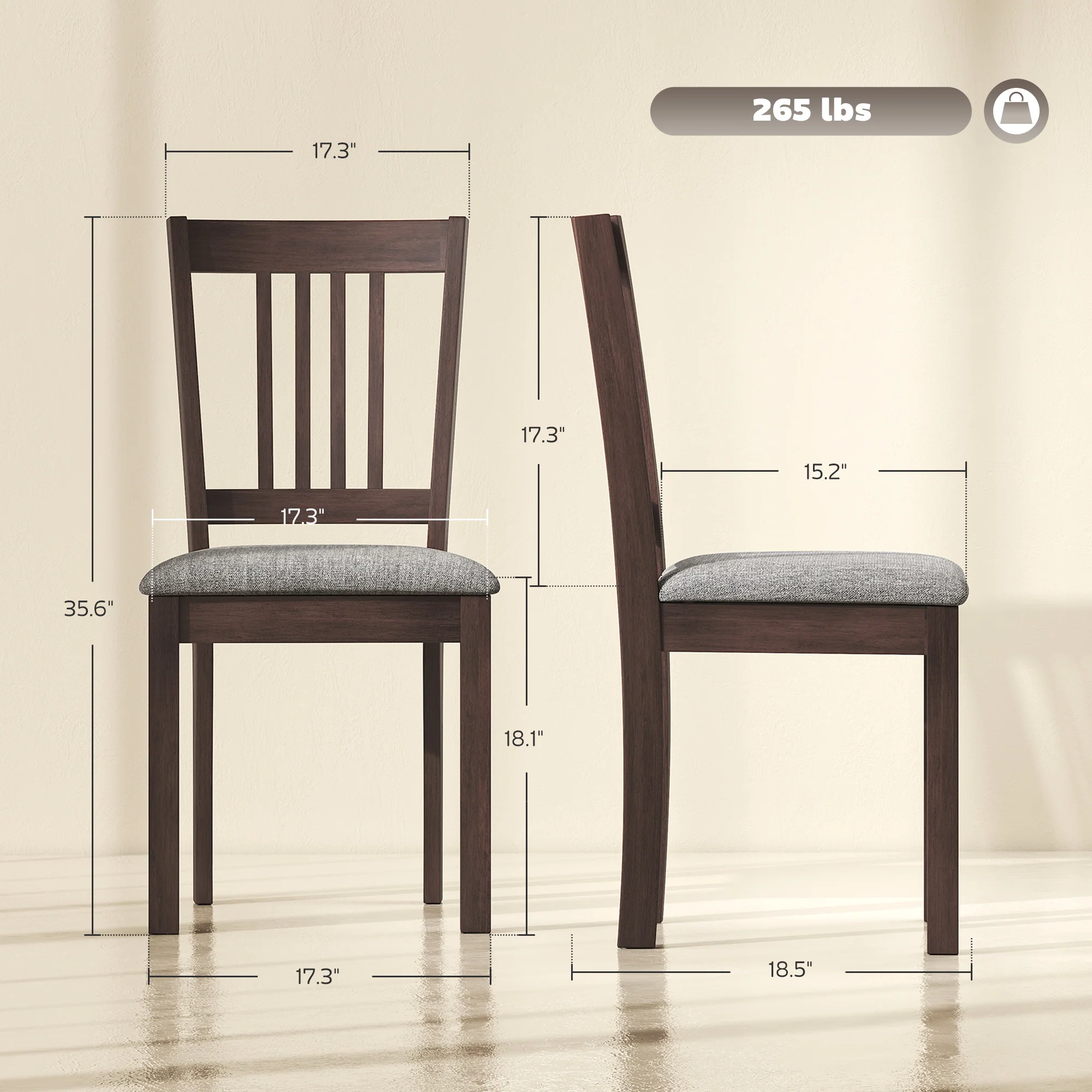 Set of 2 Modern Upholstered Dining Chairs with Linen Fabric and Rubberwood Legs in Gray - Image 5
