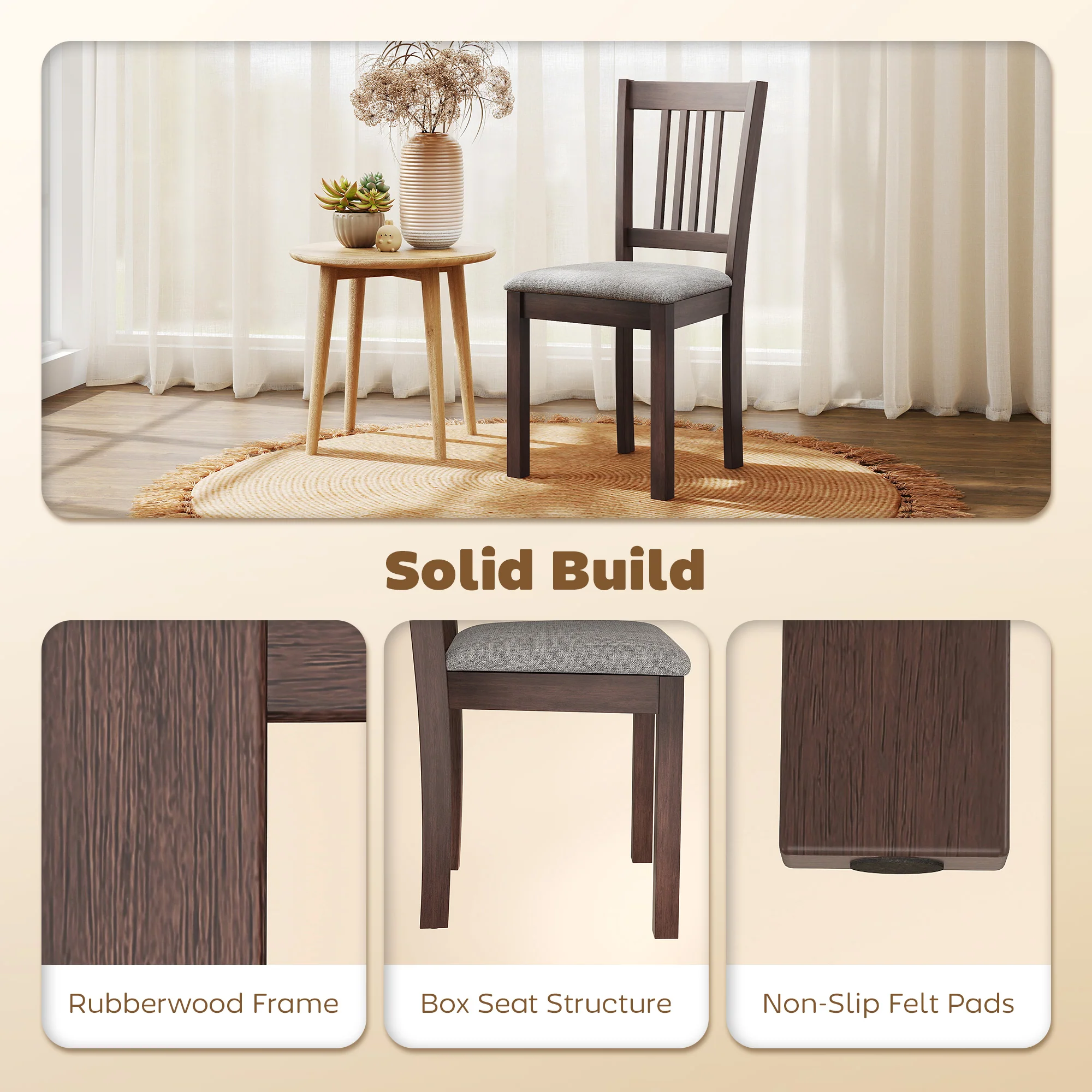 Set of 2 Modern Upholstered Dining Chairs with Linen Fabric and Rubberwood Legs in Gray - Image 7