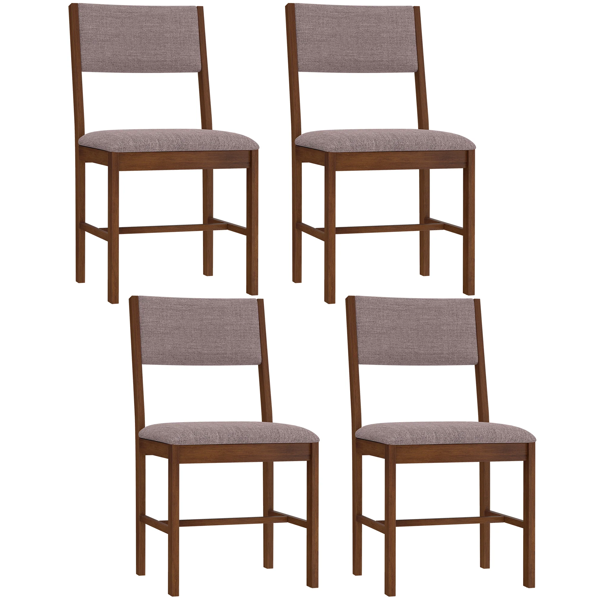 Set of 4 Linen Upholstered Dining Chairs with Rubberwood Legs in Brown - Image 12