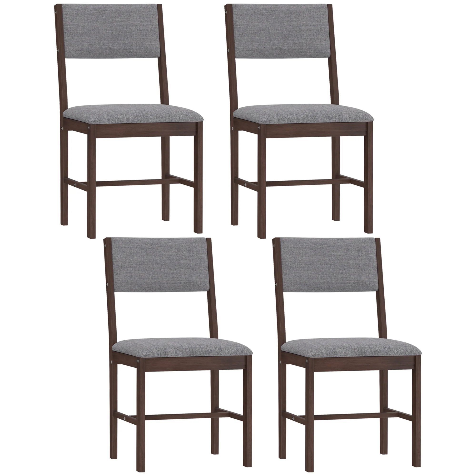 Set of 4 Linen Upholstered Dining Chairs with Rubberwood Legs in Walnut & Gray - Image 12
