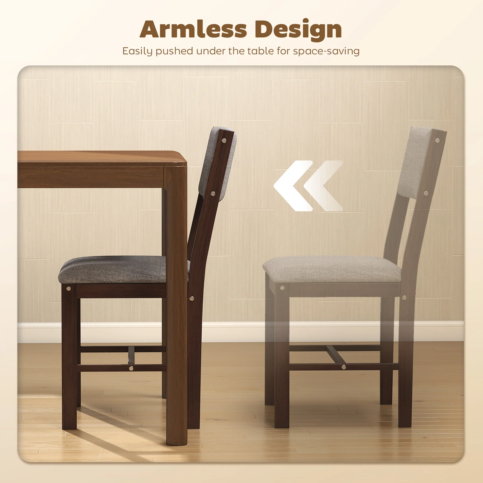 Set of 4 Linen Upholstered Dining Chairs with Rubberwood Legs in Walnut & Gray - Image 8