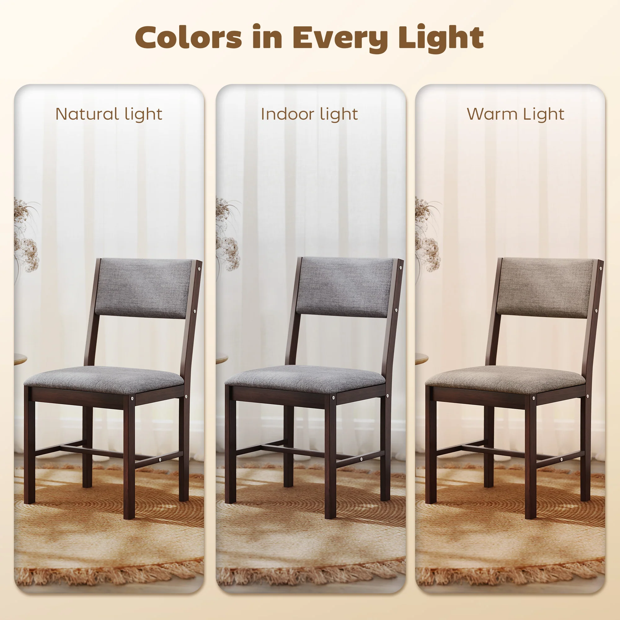 Set of 4 Linen Upholstered Dining Chairs with Rubberwood Legs in Walnut & Gray - Image 9