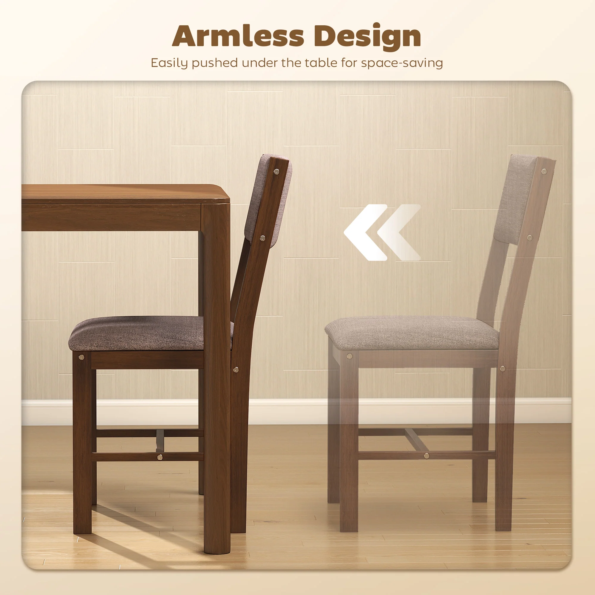 Set of 4 Linen Upholstered Dining Chairs with Rubberwood Legs in Brown - Image 8