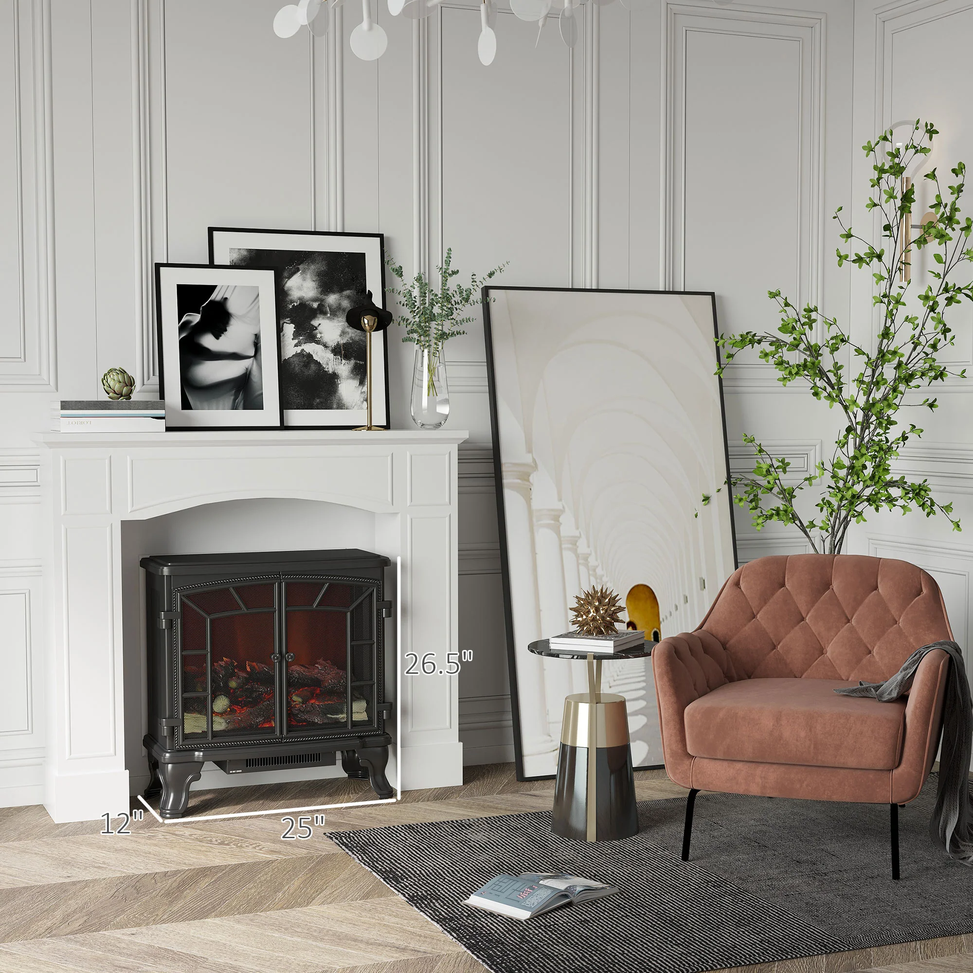 Modern Fireplace Mantel Decorative Pattern Interior Width 29" White - Image 3