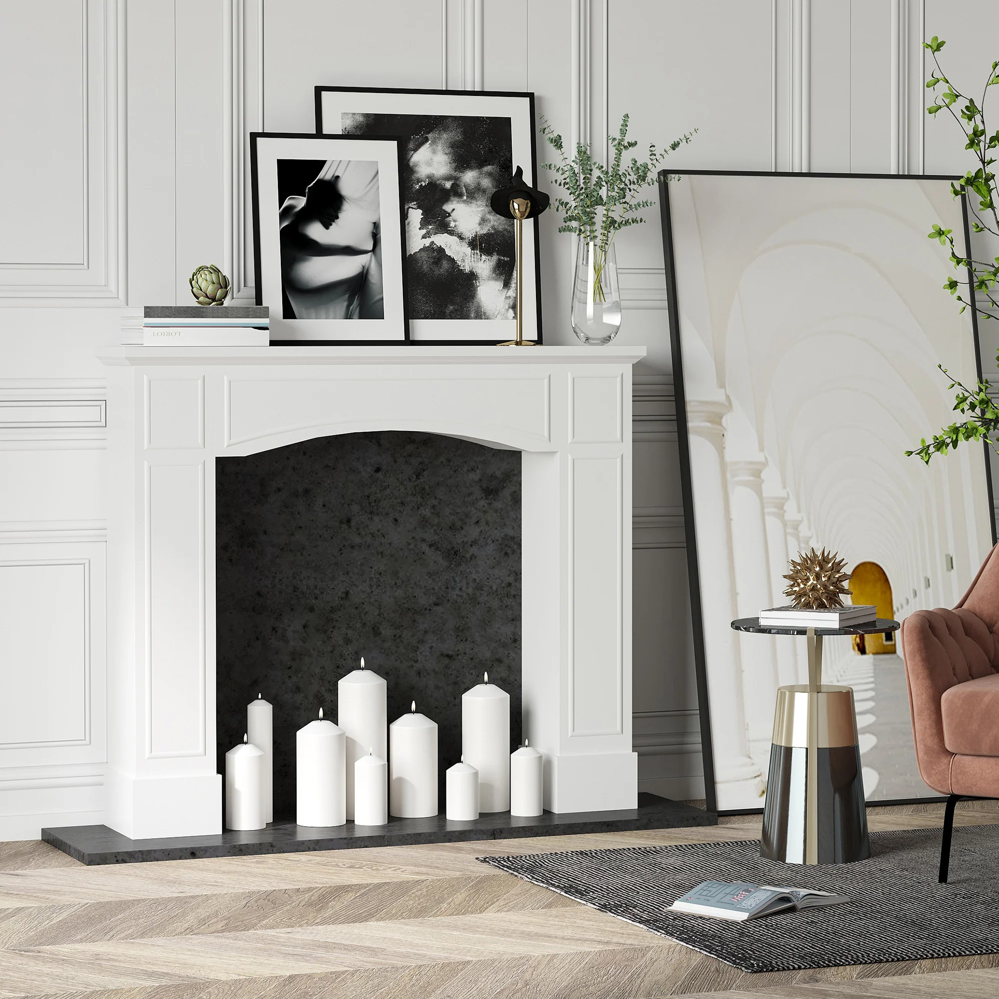 Modern Fireplace Mantel Decorative Pattern Interior Width 29" White - Image 4