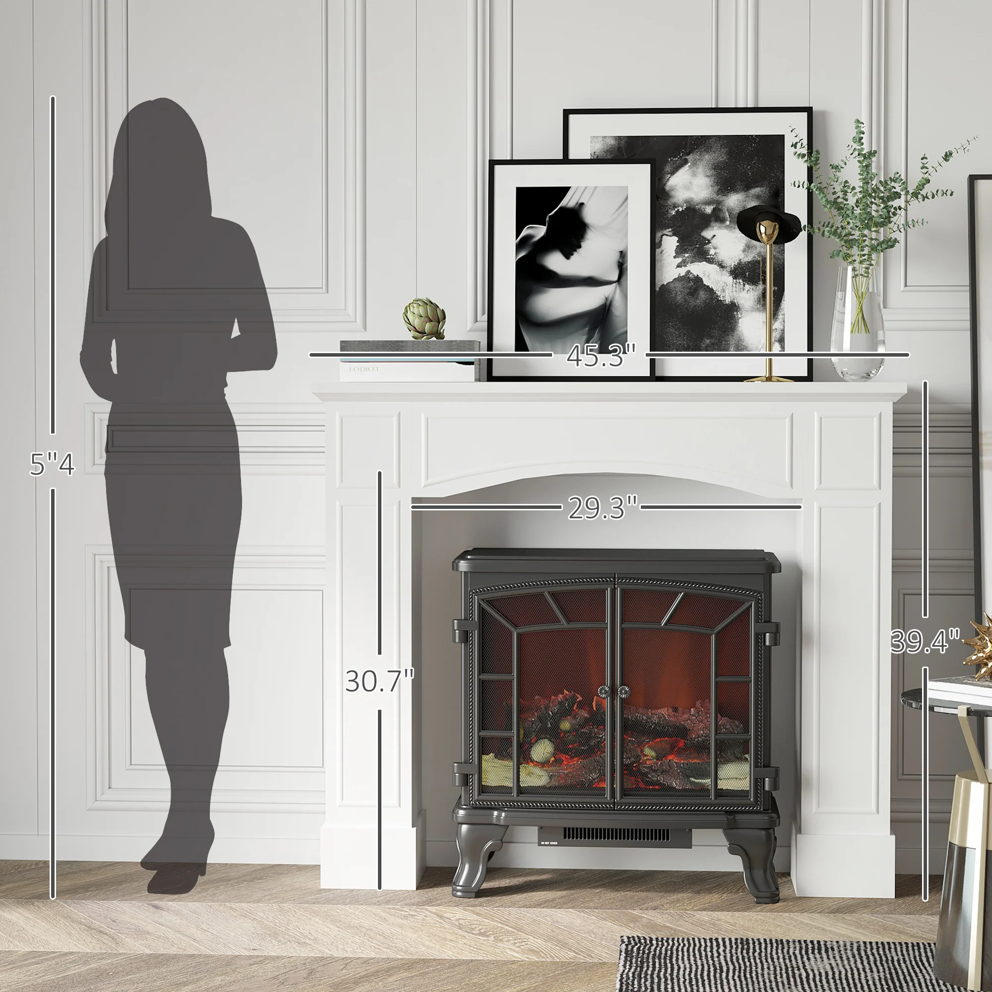 Modern Fireplace Mantel Decorative Pattern Interior Width 29" White - Image 5