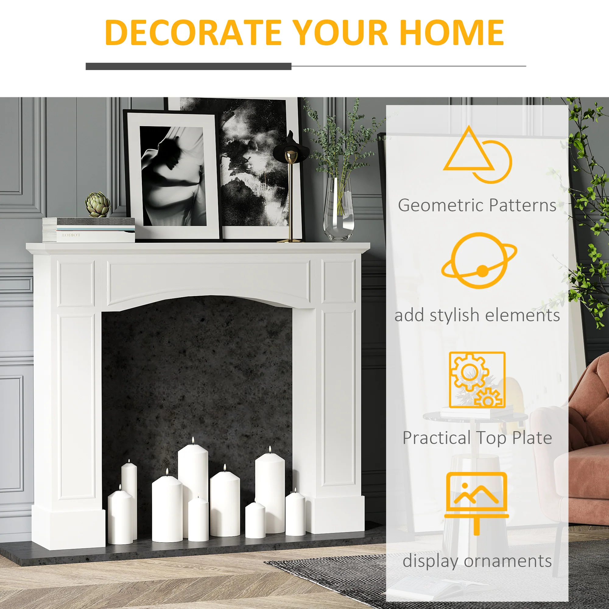 Modern Fireplace Mantel Decorative Pattern Interior Width 29" White - Image 6