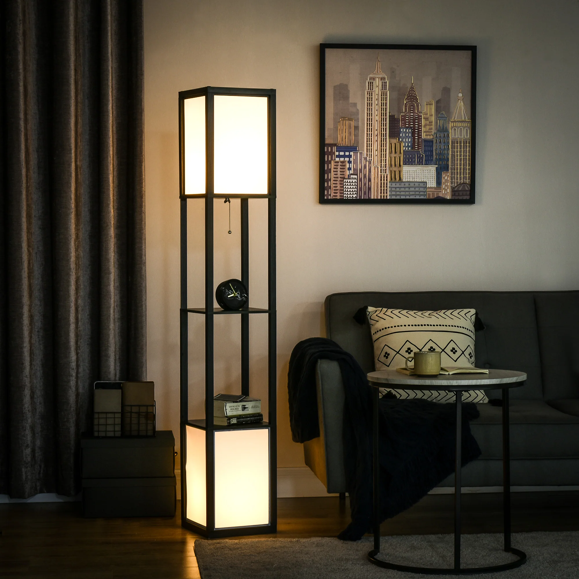 Modern Shelf Floor Lamp with Dual Ambient Light Standing Lamp Black - Image 3