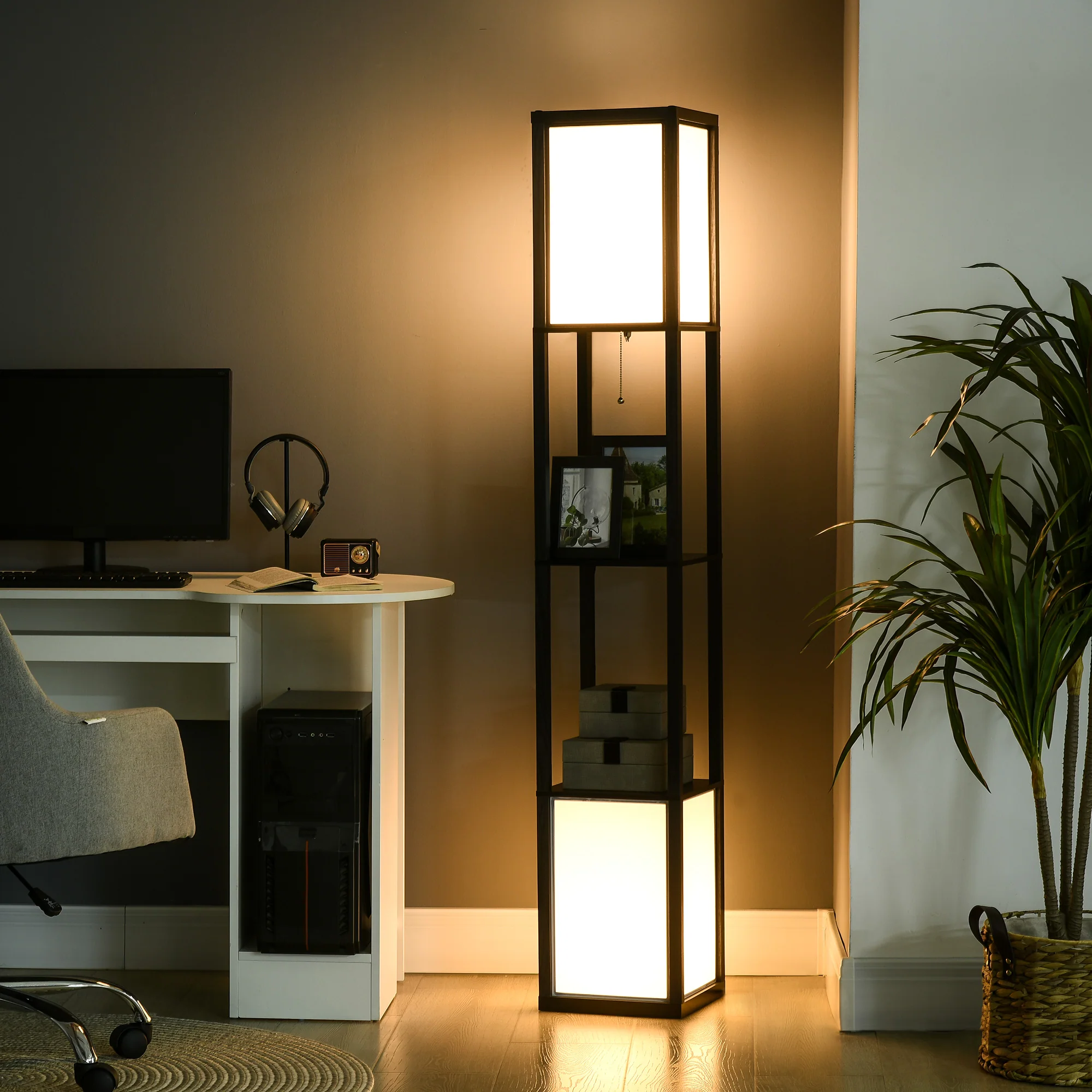 Modern Shelf Floor Lamp with Dual Ambient Light Standing Lamp Black - Image 4
