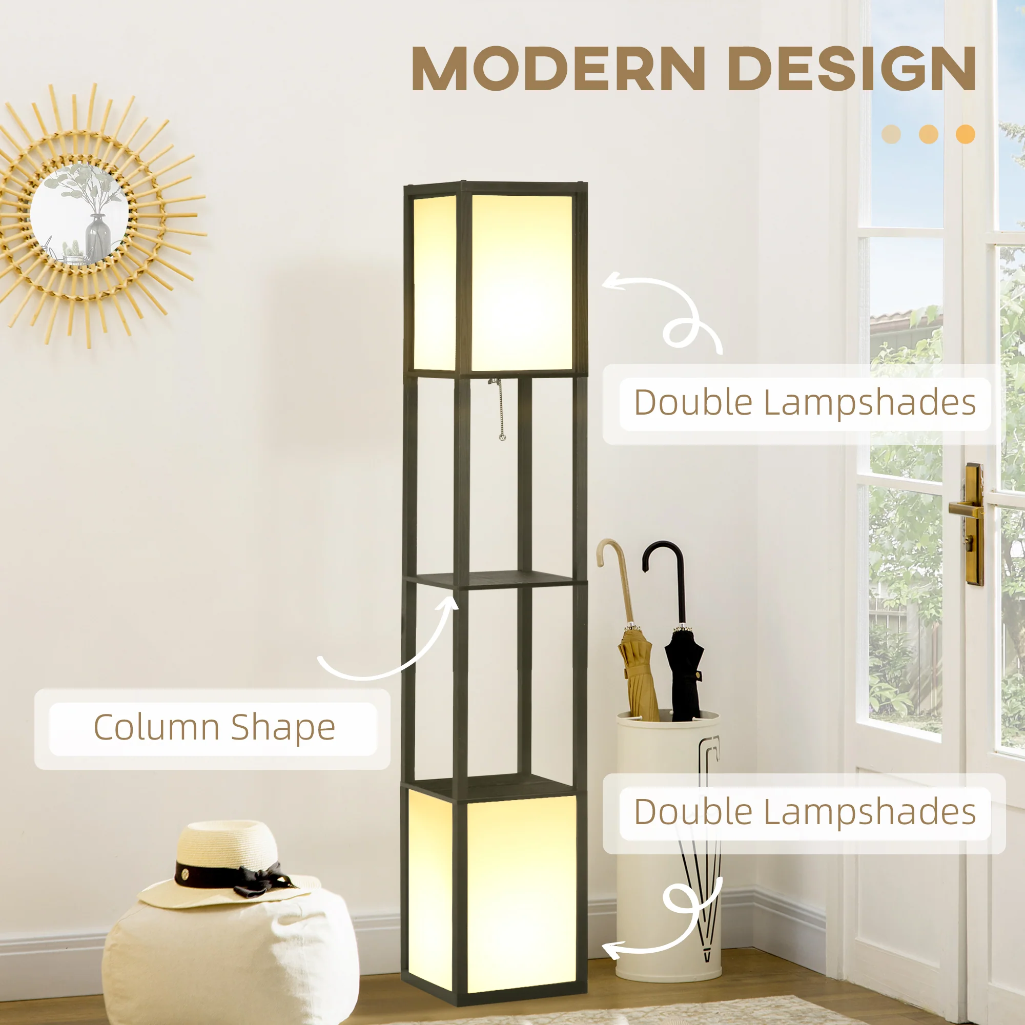 Modern Shelf Floor Lamp with Dual Ambient Light Standing Lamp Black - Image 6