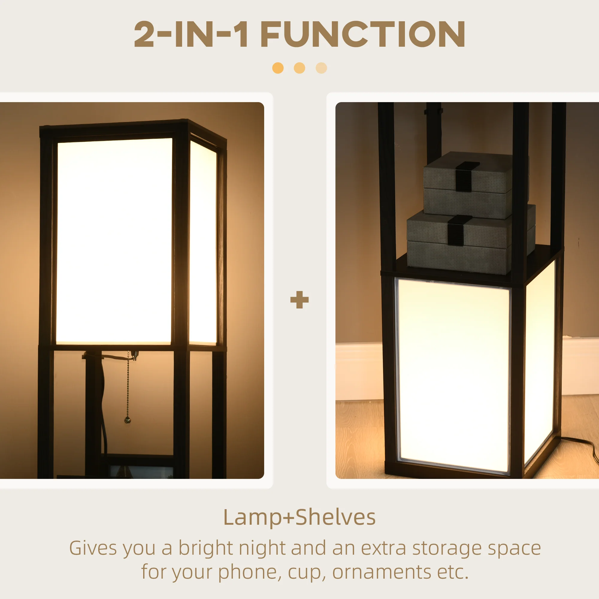 Modern Shelf Floor Lamp with Dual Ambient Light Standing Lamp Black - Image 7