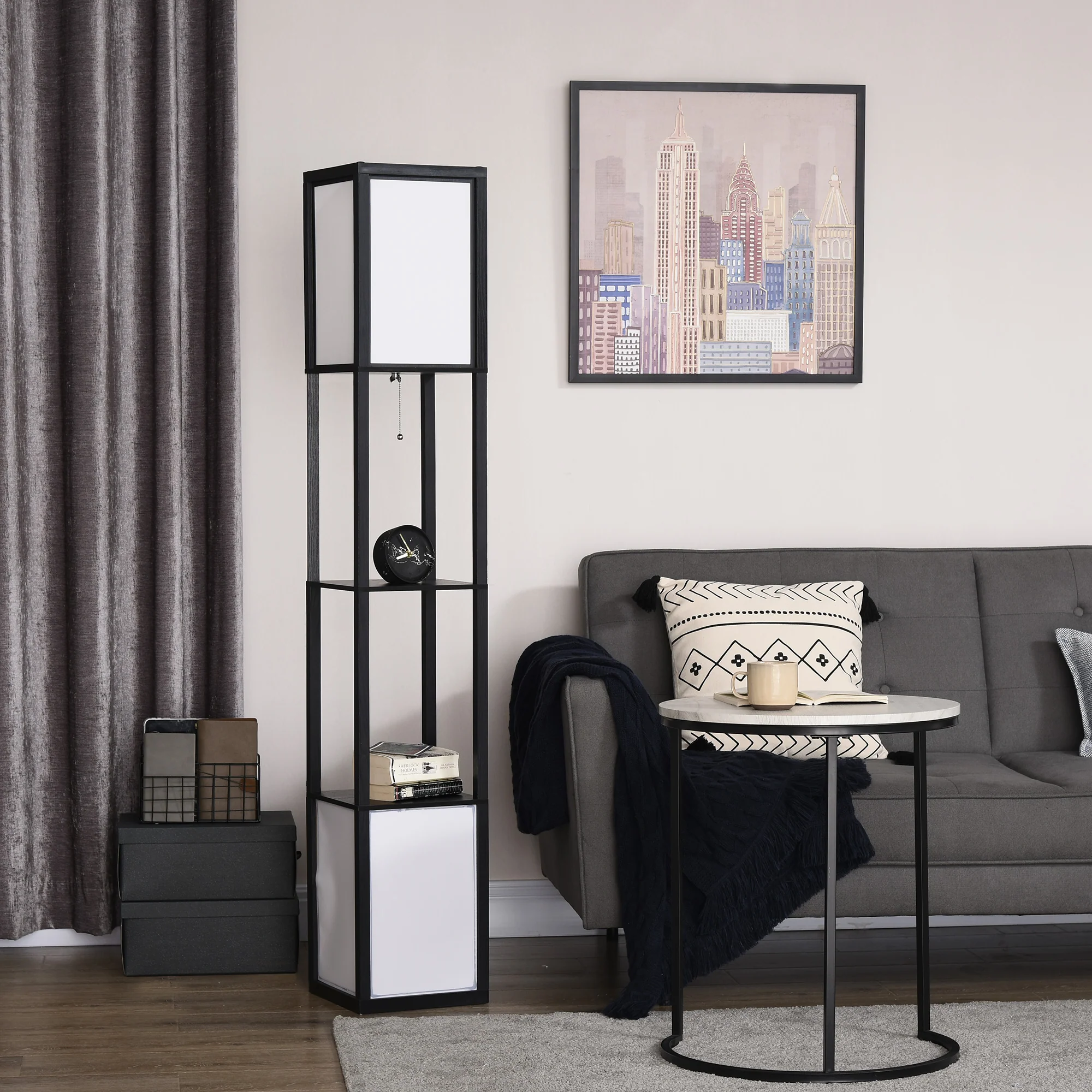 Modern Shelf Floor Lamp with Dual Ambient Light Standing Lamp Black - Image 9