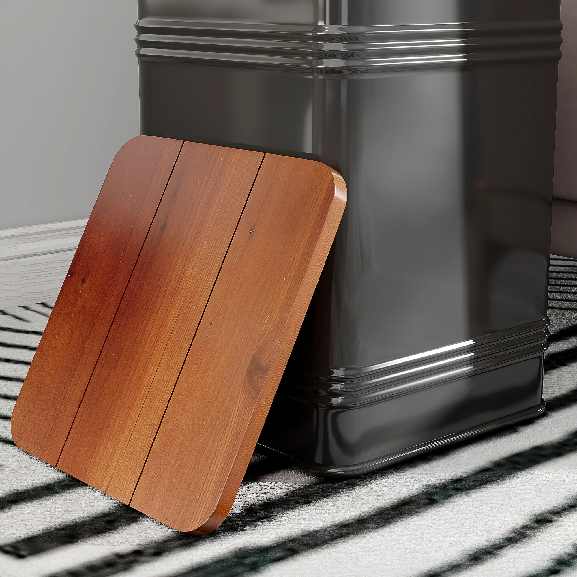 Ottoman with Storage Set of 2, Industrial Accent Side Table with Removable Wood Lid, Black - Image 11