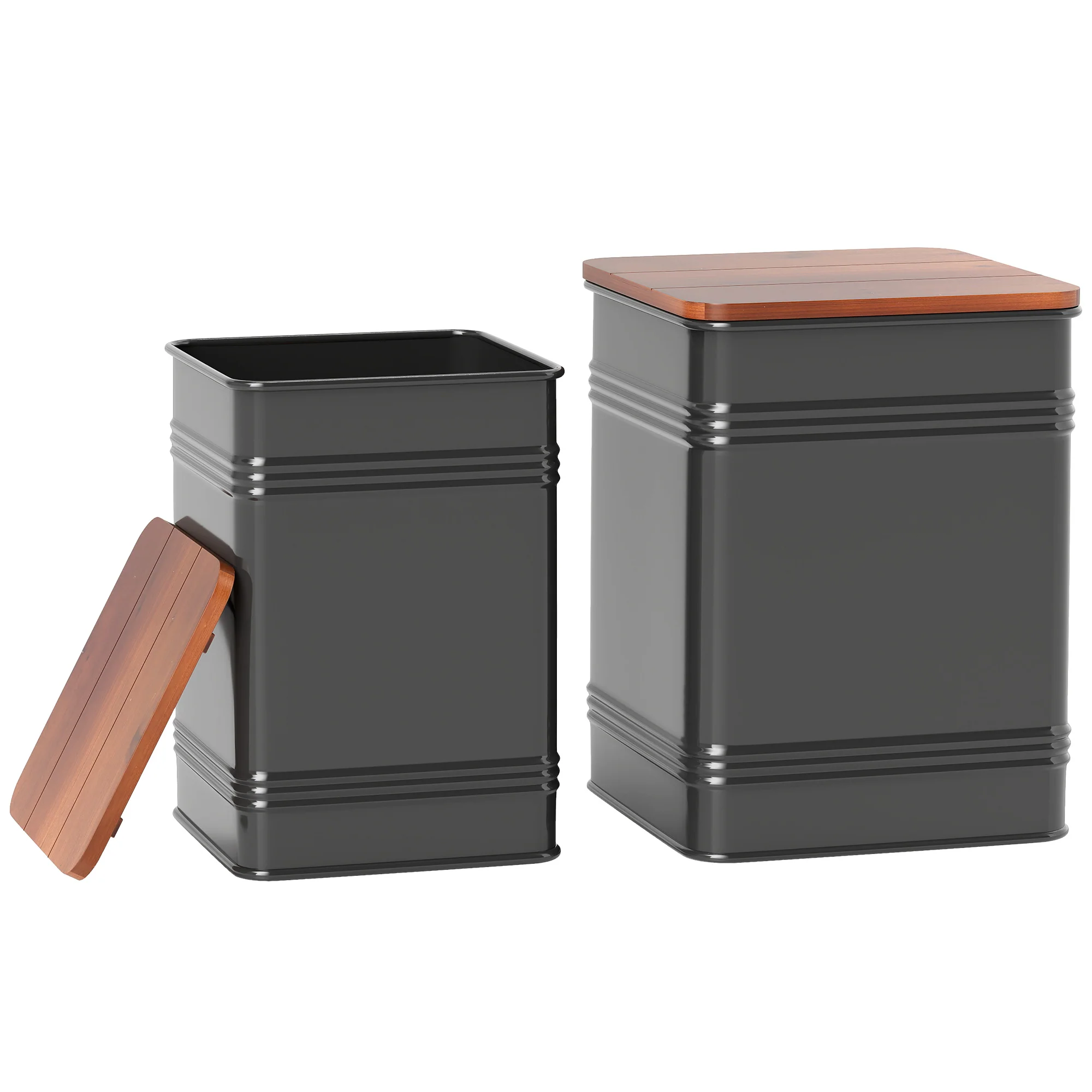 Ottoman with Storage Set of 2, Industrial Accent Side Table with Removable Wood Lid, Black - Image 12