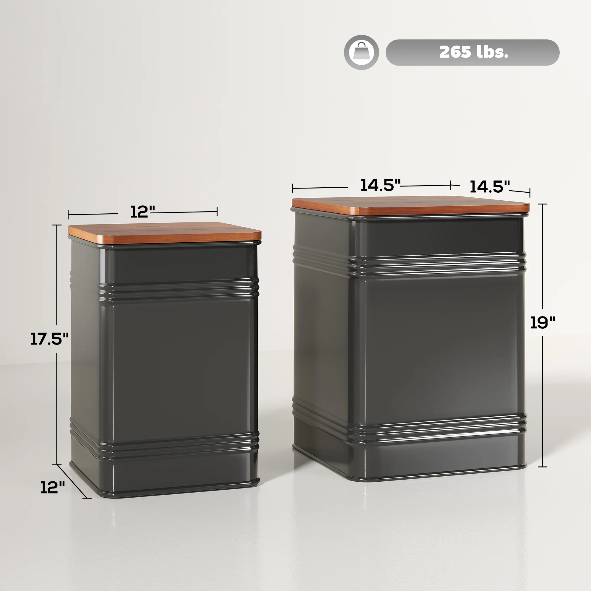 Ottoman with Storage Set of 2, Industrial Accent Side Table with Removable Wood Lid, Black - Image 5