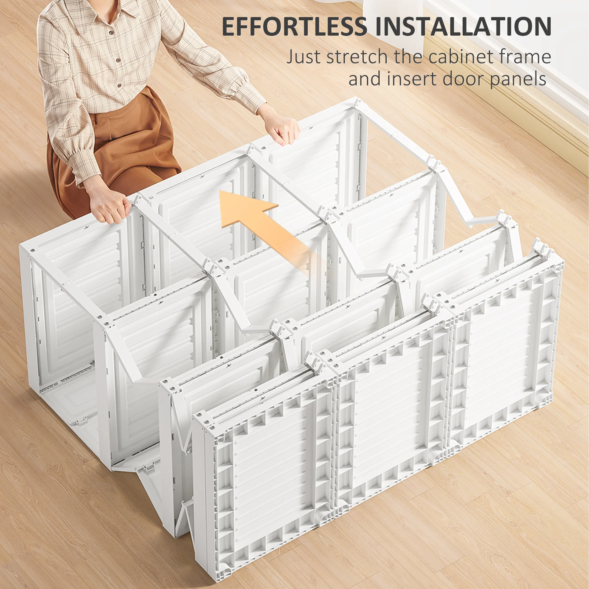 Portable Wardrobe Closet, Folding Armoire Clothes Organizer w/ 8 Cube Compartments, White - Image 7