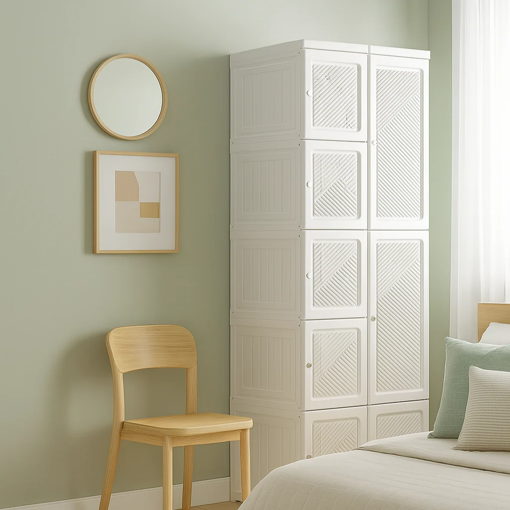 Portable Wardrobe Closet, Folding Armoire Clothes Organizer w/ 6 Cube Compartments, White - Image 3