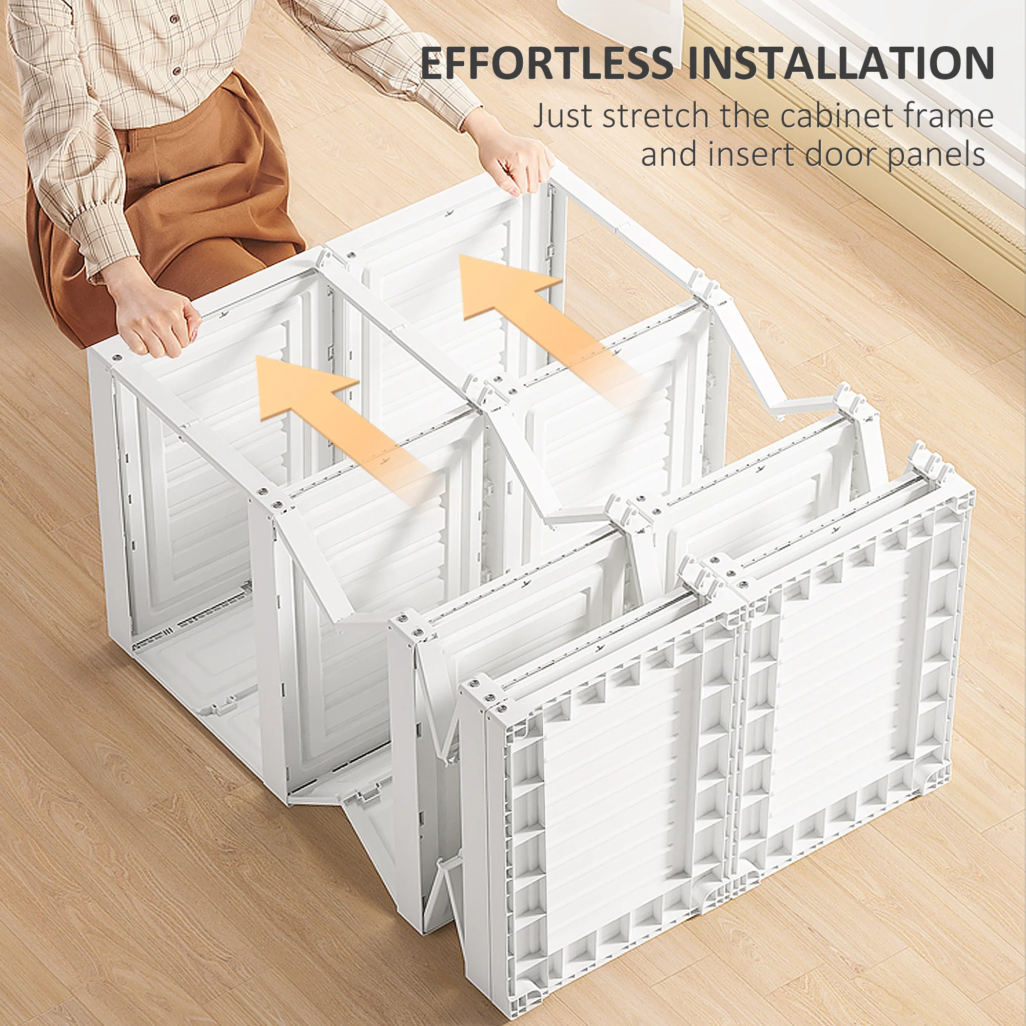 Portable Wardrobe Closet, Folding Armoire Clothes Organizer w/ 6 Cube Compartments, White - Image 7