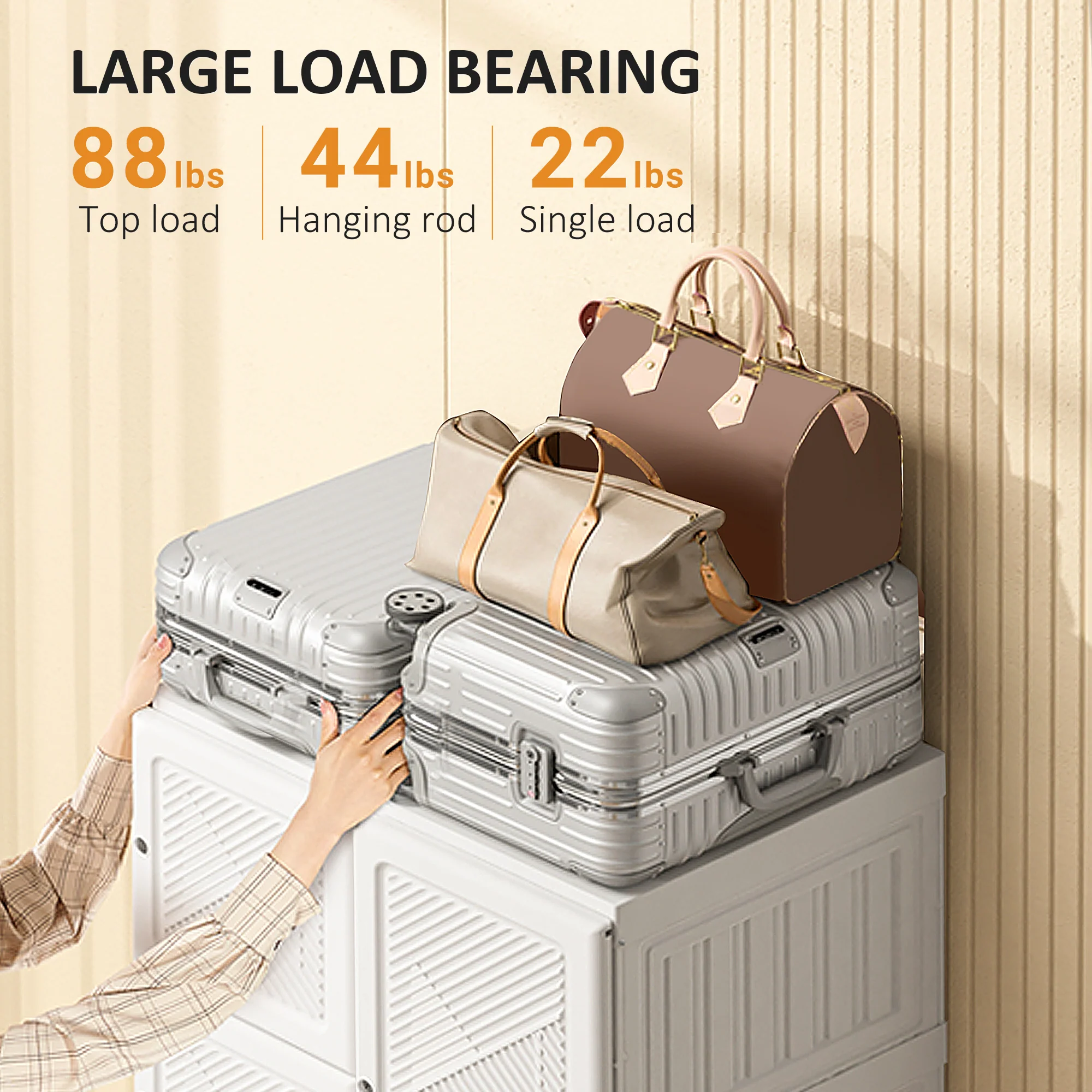 Portable Wardrobe Closet, Folding Armoire Clothes Organizer w/ 6 Cube Compartments, White - Image 8