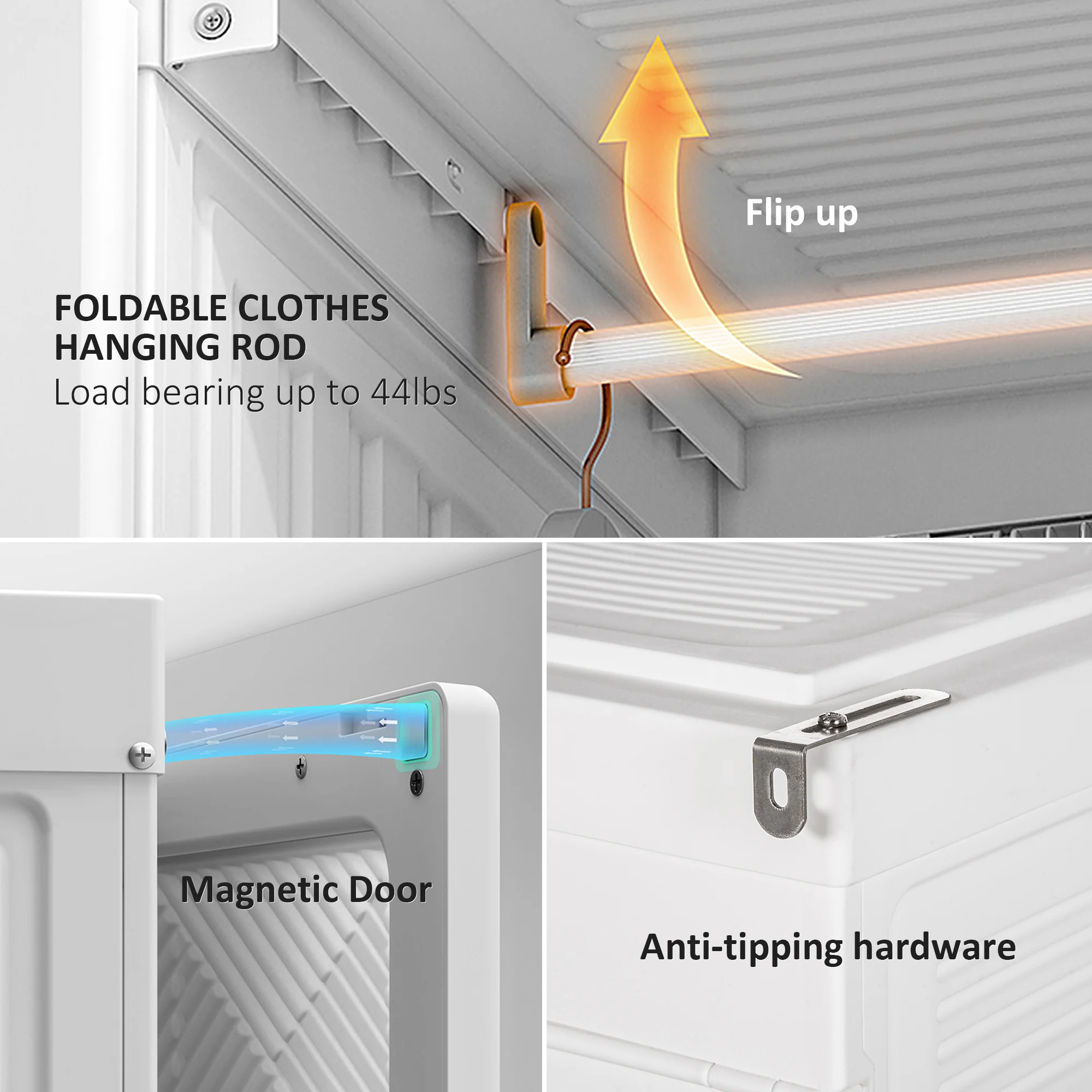 Portable Wardrobe Closet, Folding Armoire Clothes Organizer w/ 6 Cube Compartments, White - Image 9