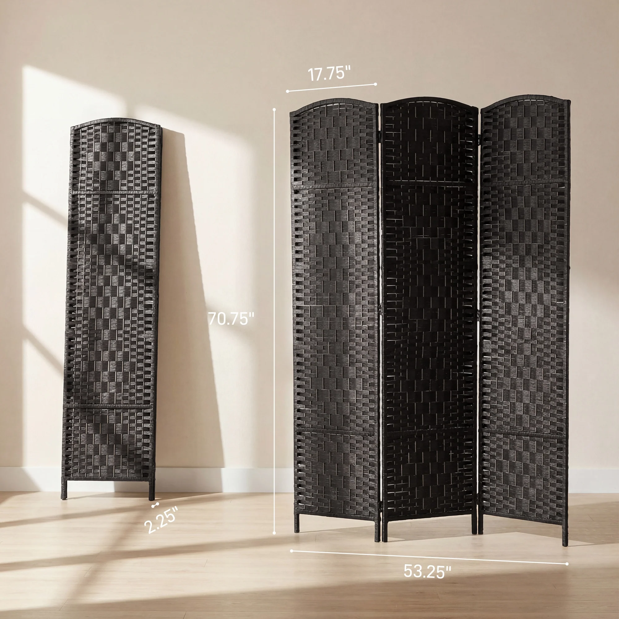 71" Tall 3-Panel Folding Room Divider, Wicker Weave Privacy Screen for Home Office, Coffee - Image 5