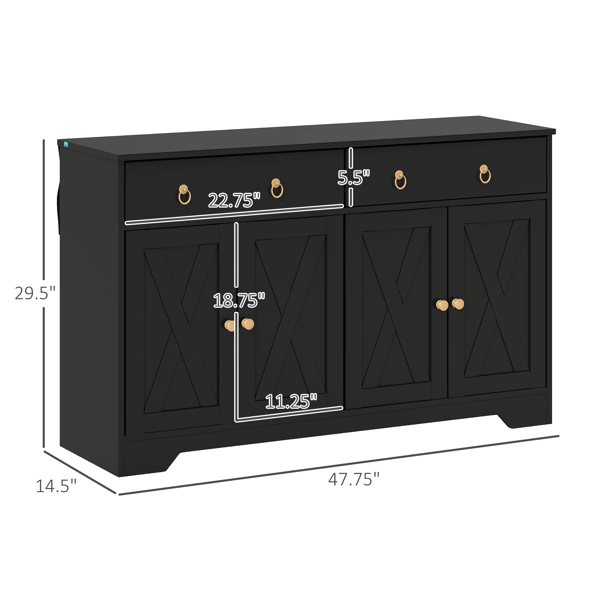 48" Storage Buffet Cabinet, Dining Sideboard Cabinet with Adjustable Shelves, Black - Image 5