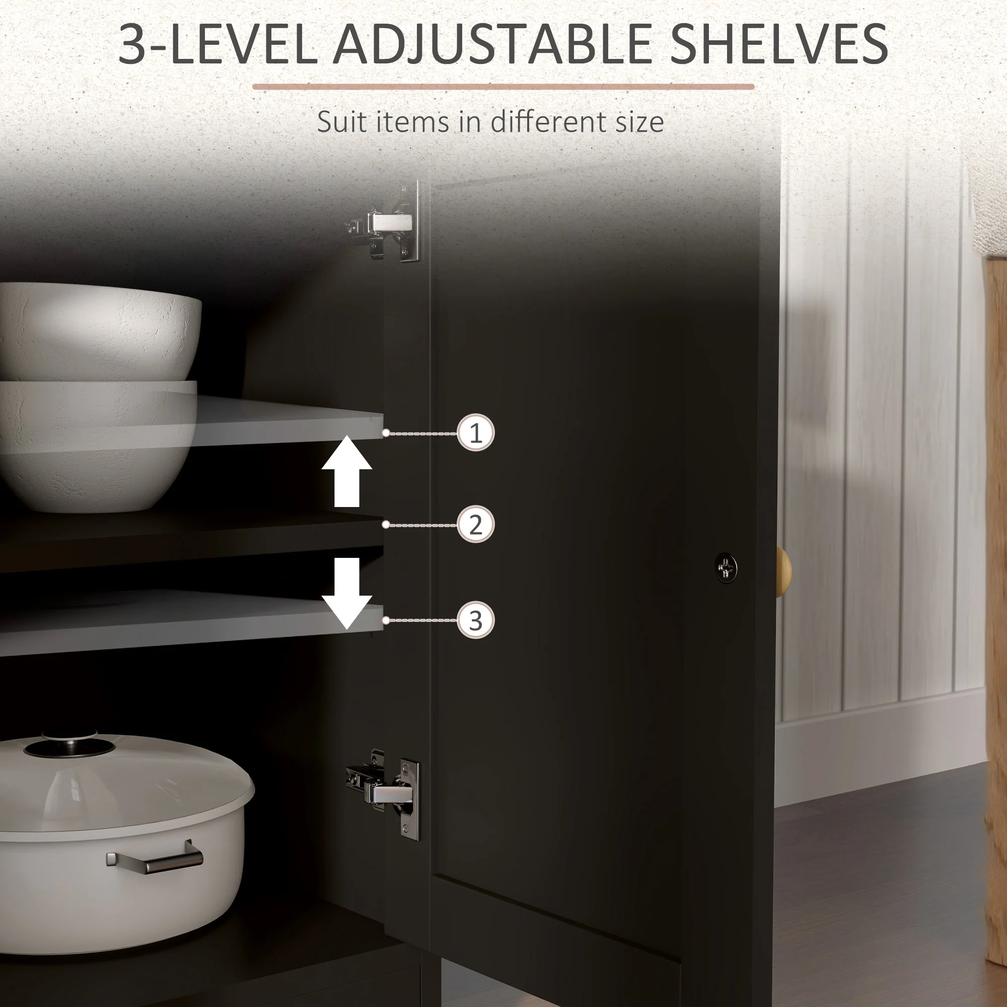 48" Storage Buffet Cabinet, Dining Sideboard Cabinet with Adjustable Shelves, Black - Image 7